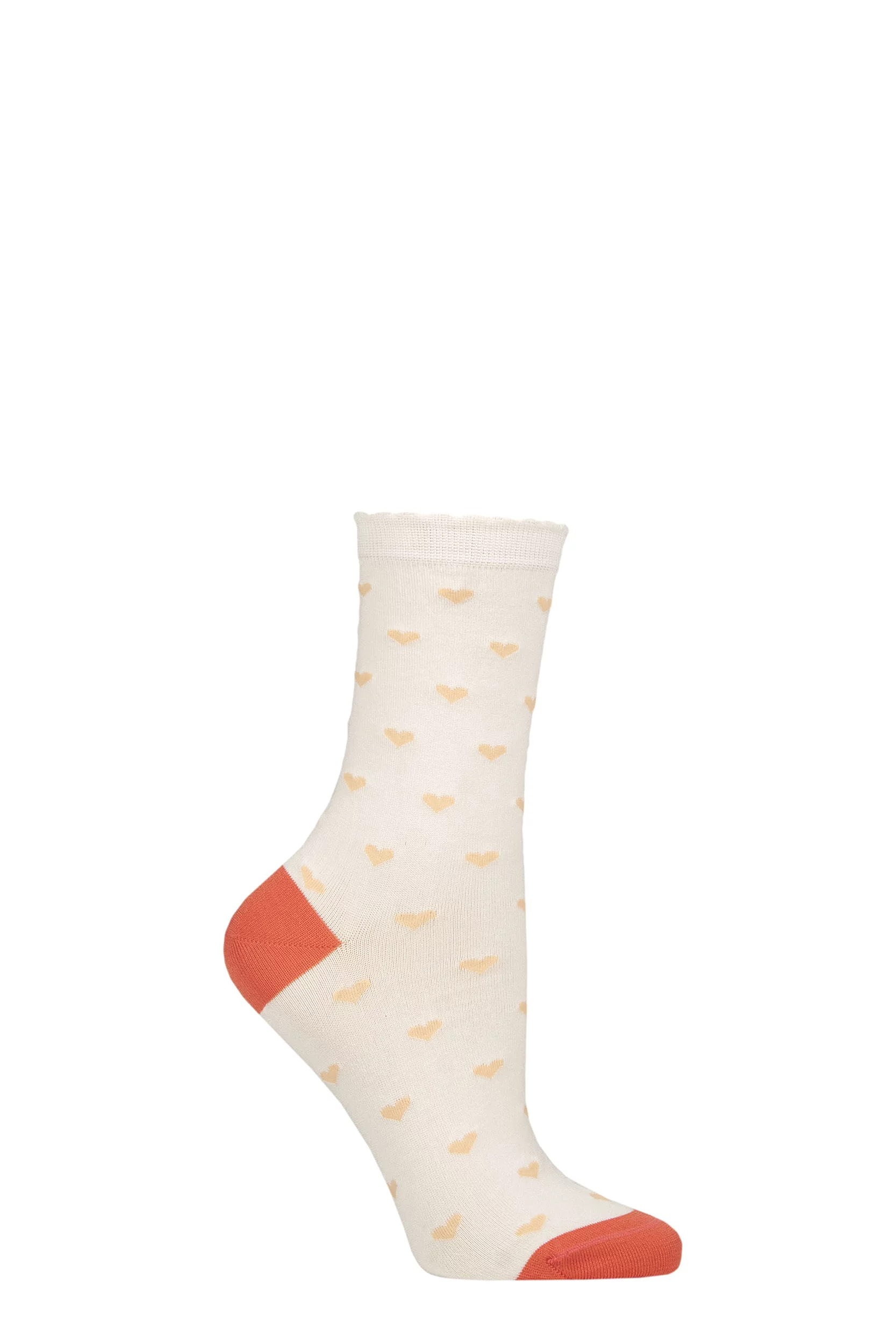 Women's 1 Pair Charnos Mercerised Cotton Heart Scallop Top Socks Coral Mix