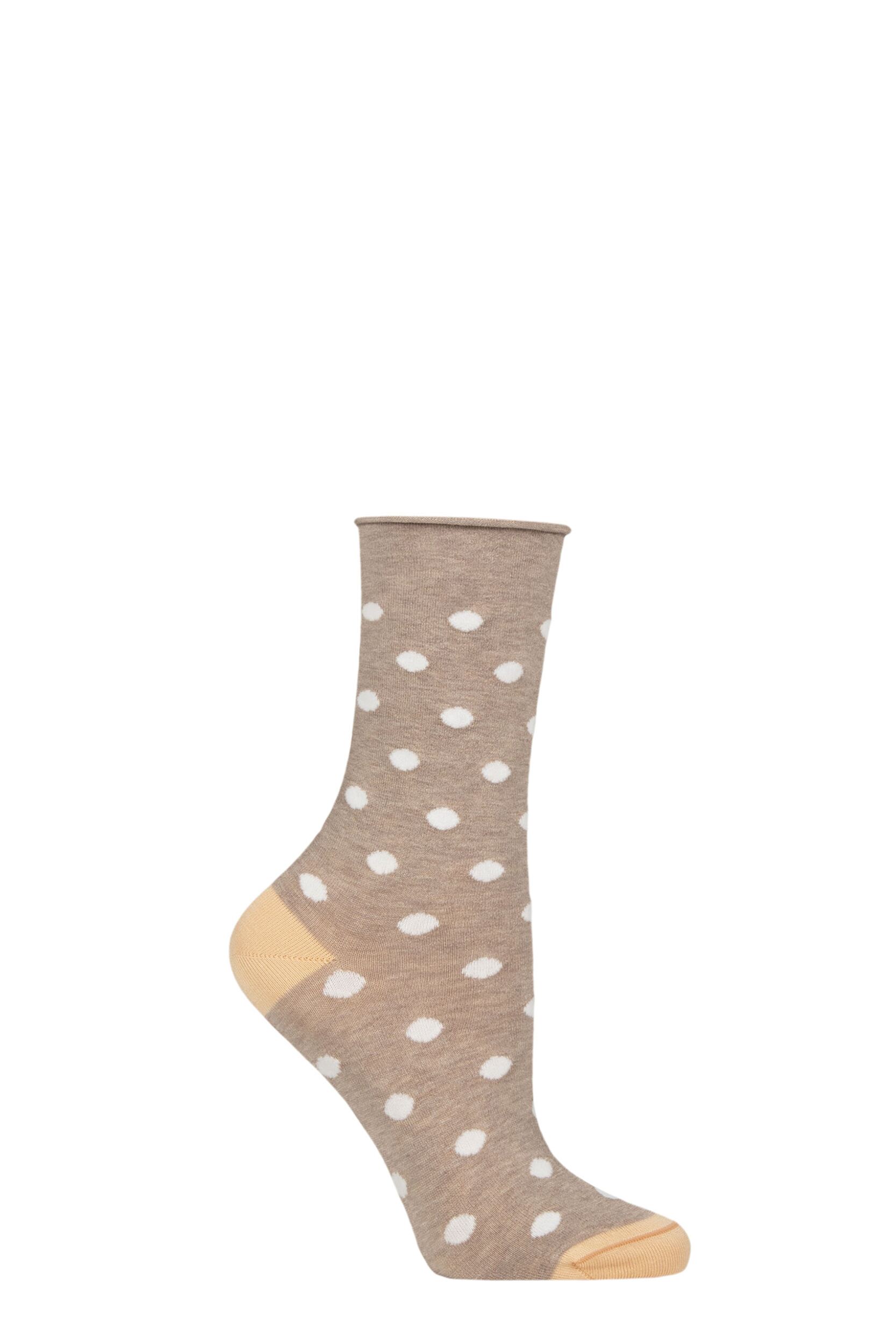 Women's 1 Pair Charnos Mercerised Cotton Spot Roll Top Socks Coral Mix One Size