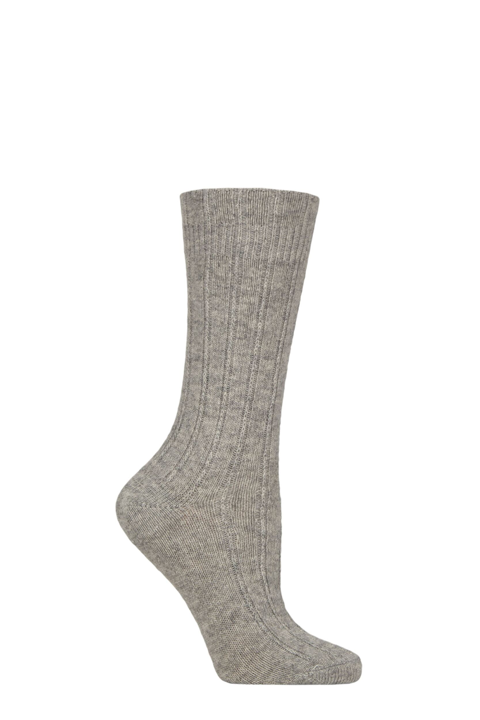 Women's 1 Pair Charnos Cashmere Slouchy Top Socks Grey One Size