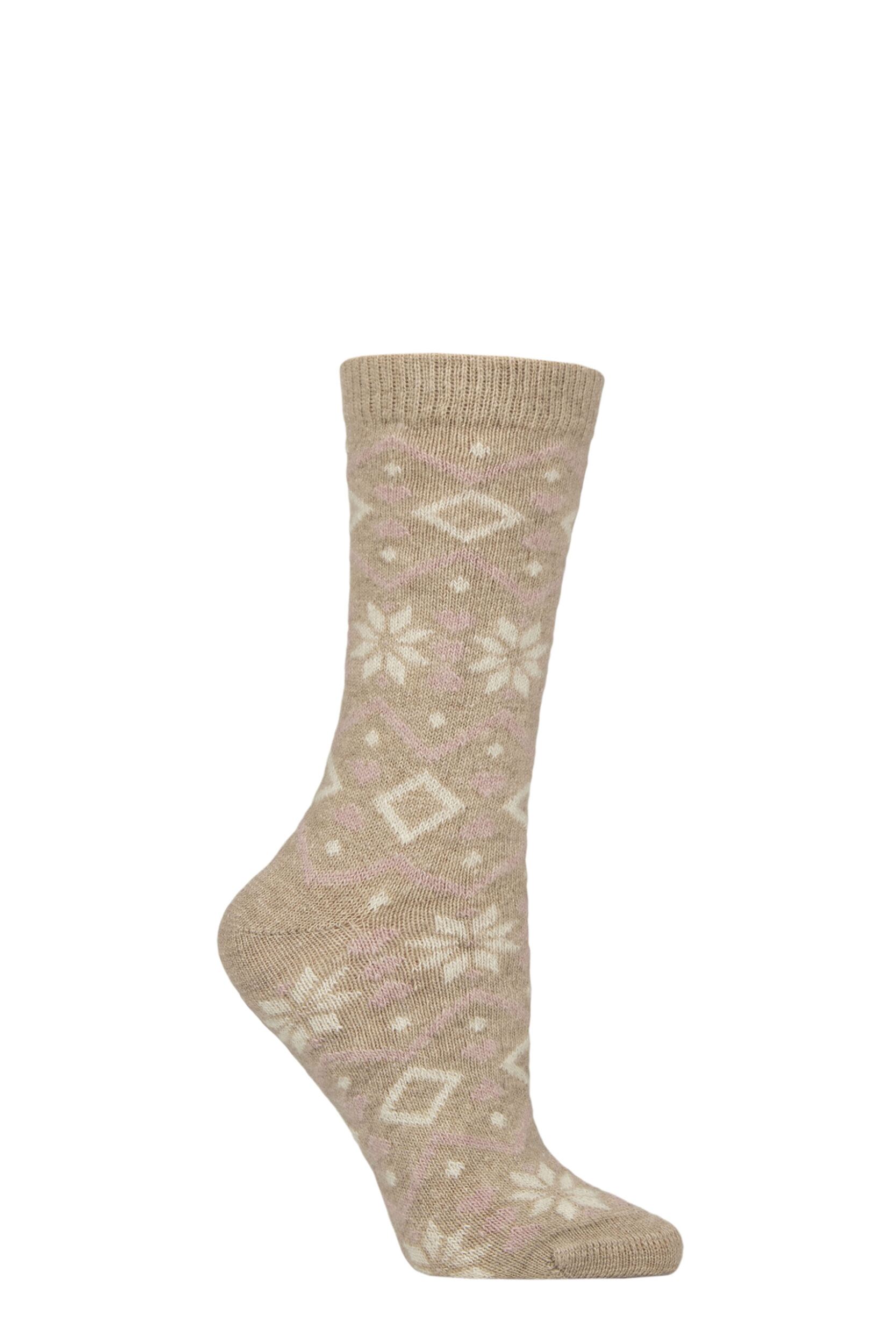 Women's 1 Pair Charnos Cashmere Fairisle Socks Oatmeal One Size