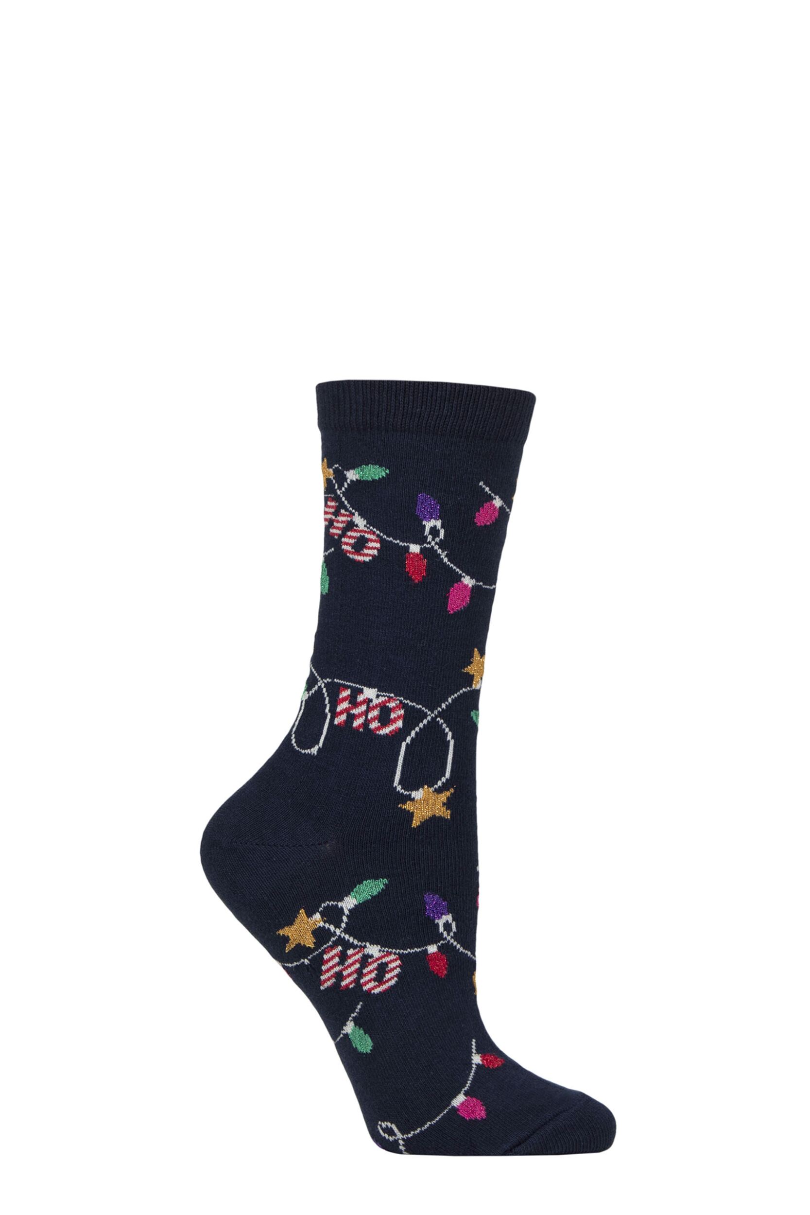 Women's 1 Pair Charnos Christmas Design Cotton Socks Fairy Lights One Size
