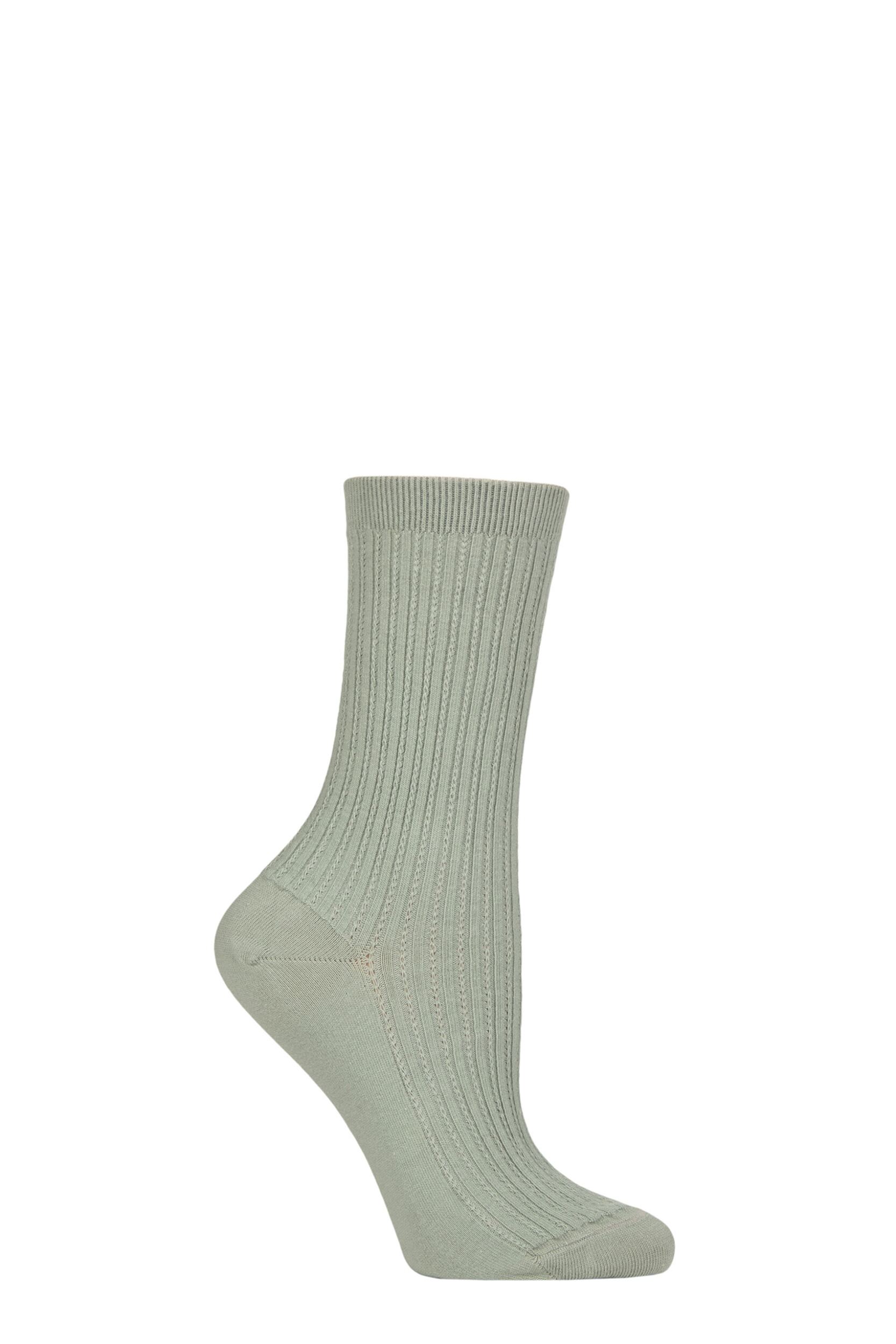 Women's 1 Pair Charnos Organic Cotton Cable Knit Socks Sage One Size