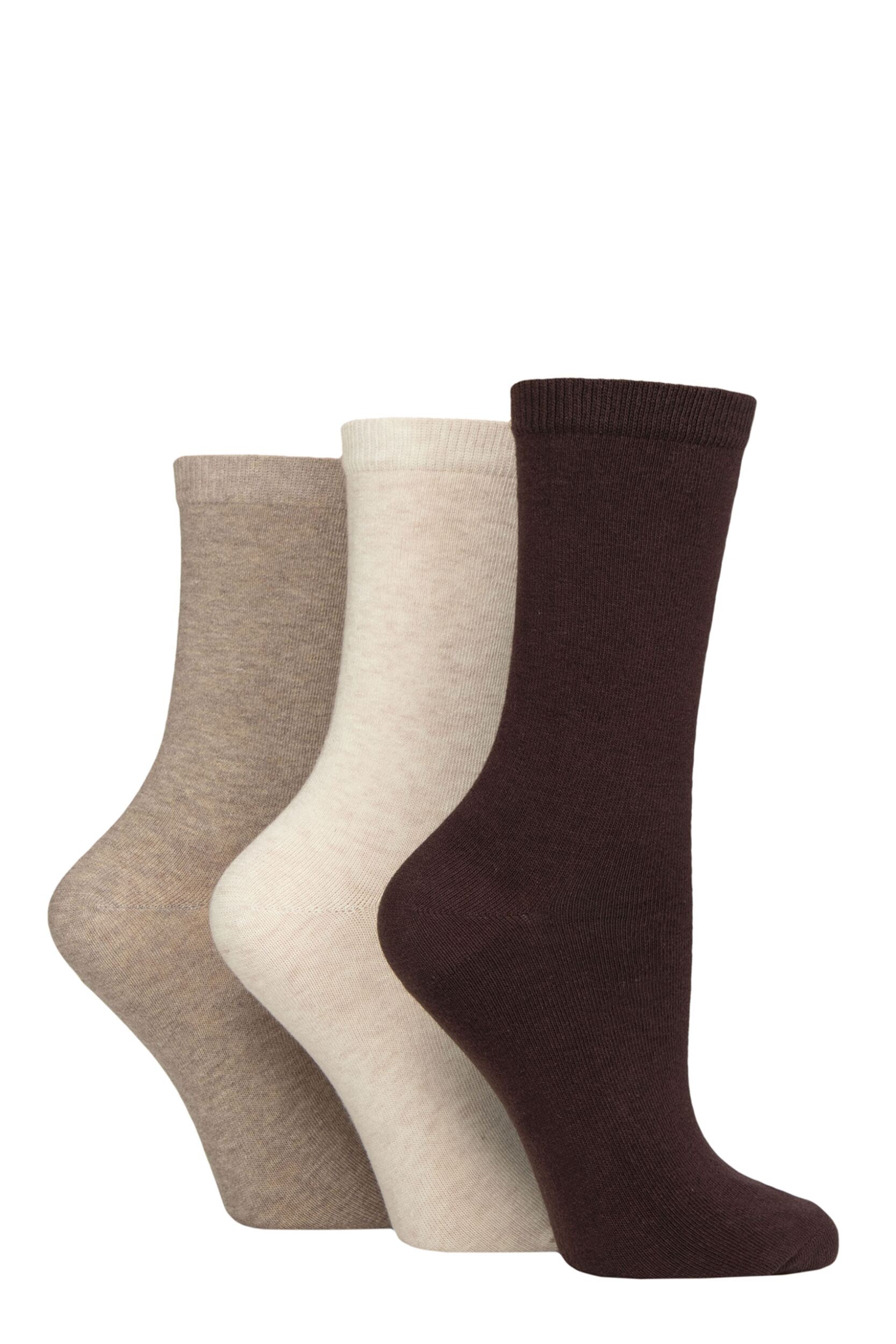 Women’s 3 Pair Charnos Organic Cotton Ankle Socks Chocolate One Size
