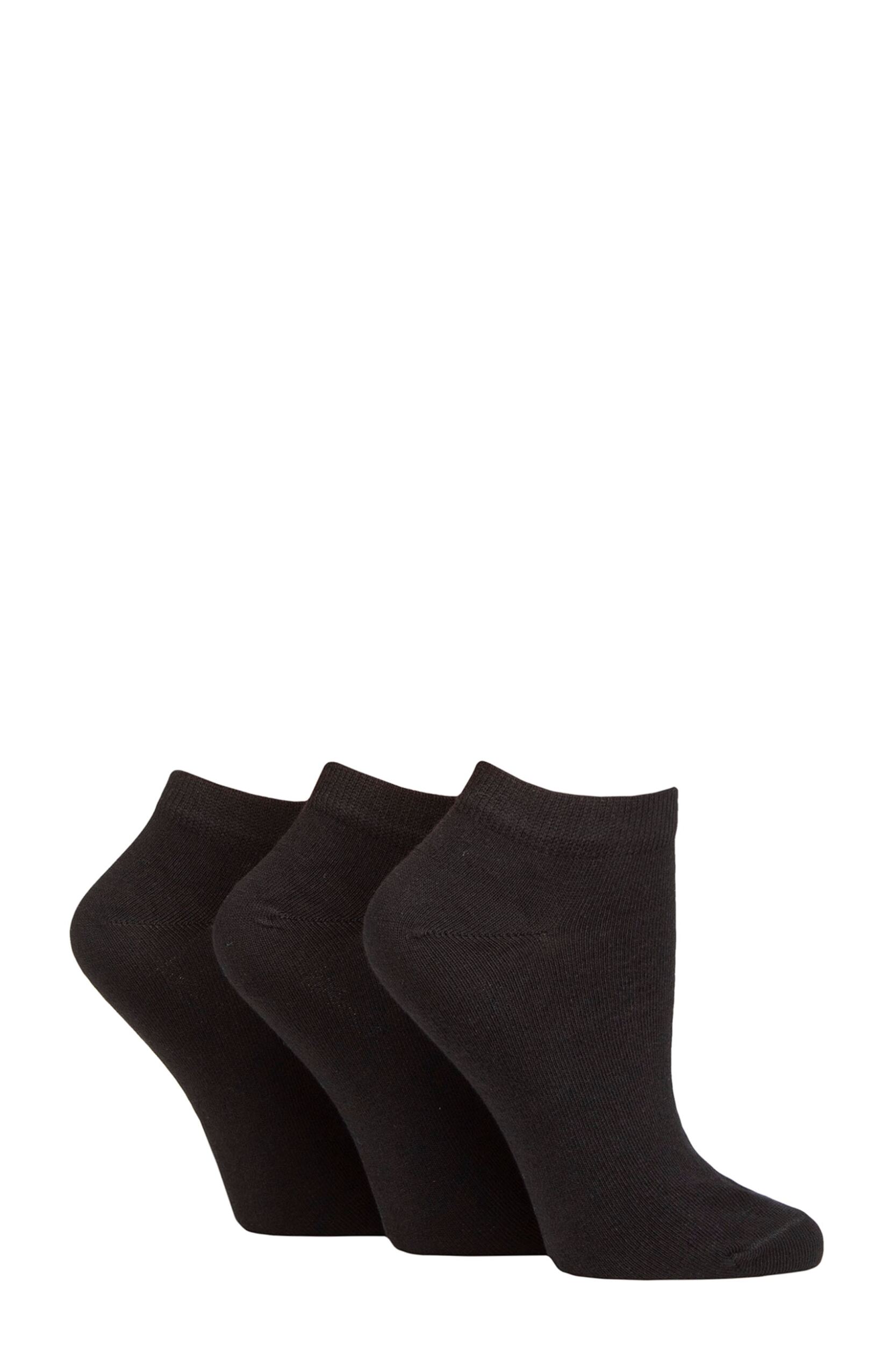 Women's 3 Pair Charnos Organic Cotton Trainer Socks Black One Size
