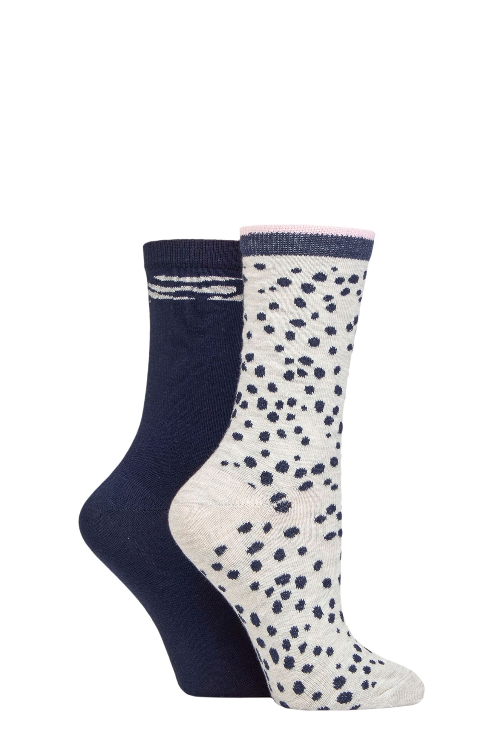 Women's 2 Pair Charnos Organic Cotton Animal Print Socks White One Size