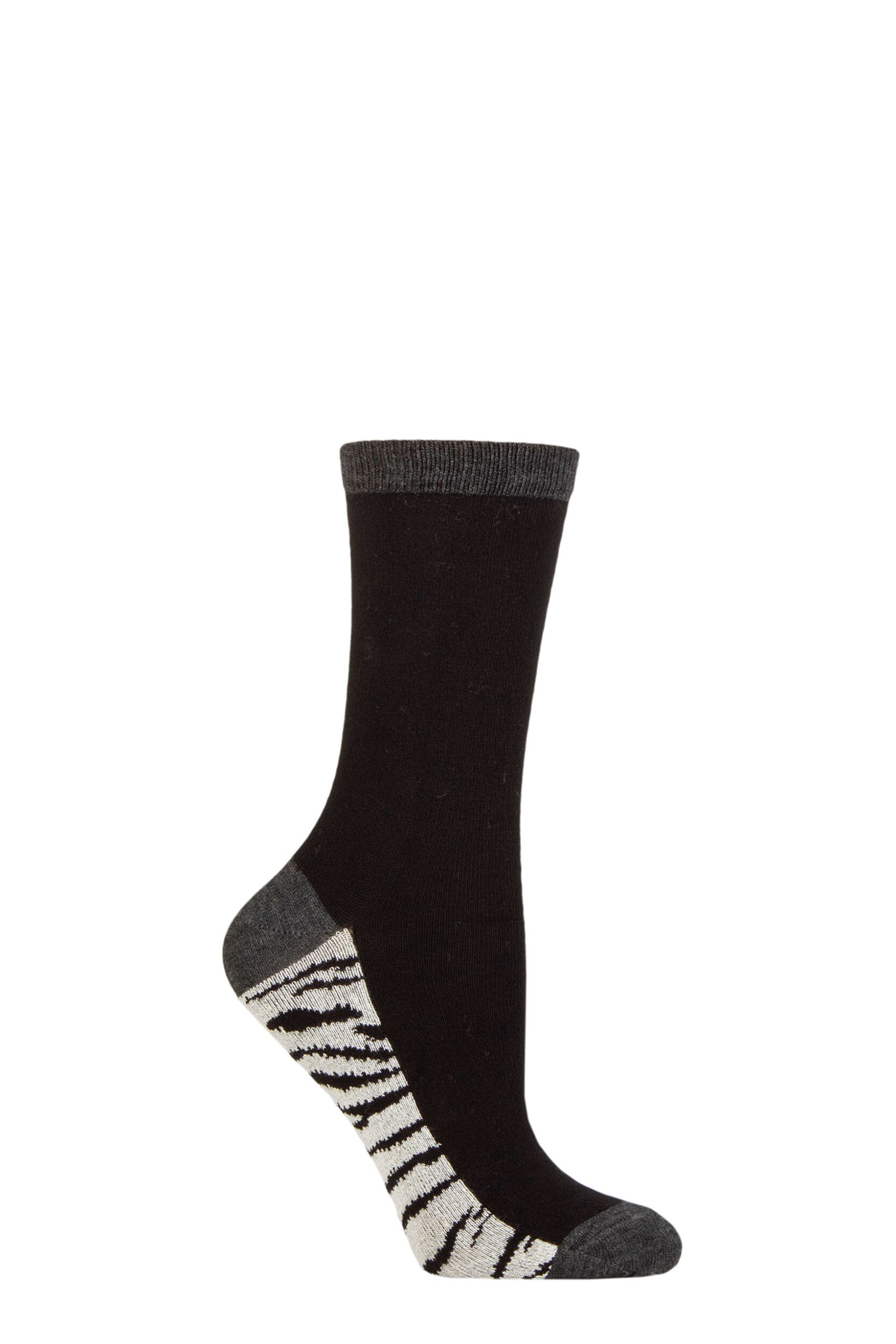 Women's 1 Pair Charnos Bamboo Zebra Footbed Socks Grey One Size