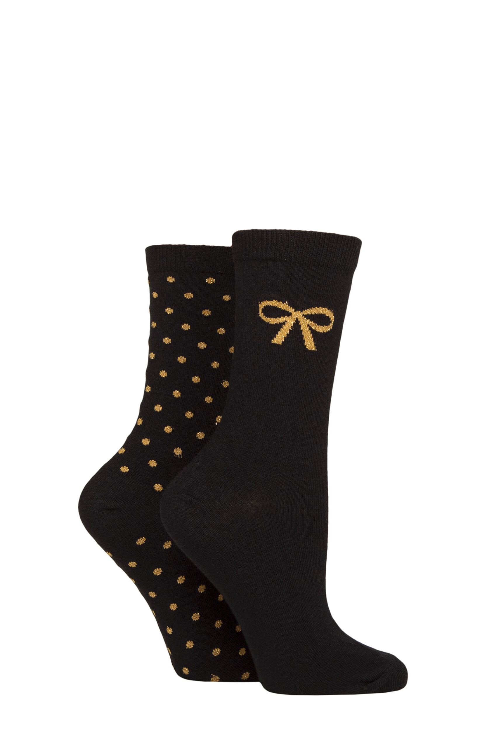 Women’s 2 Pair Charnos Sparkle Spot and Bow Socks Black One Size