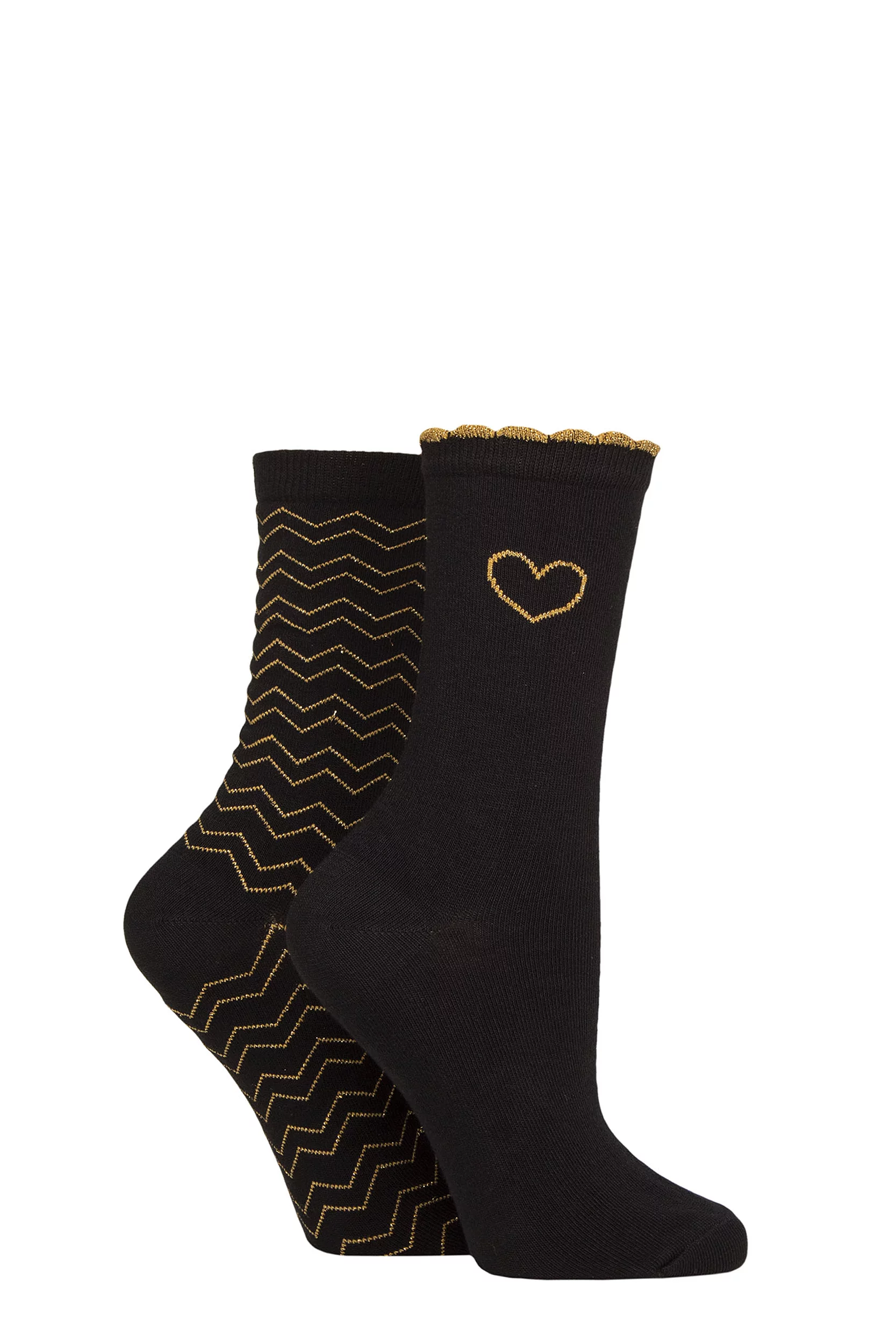 Women's 2 Pair Charnos Sparkle Chevron and Heart Socks Black