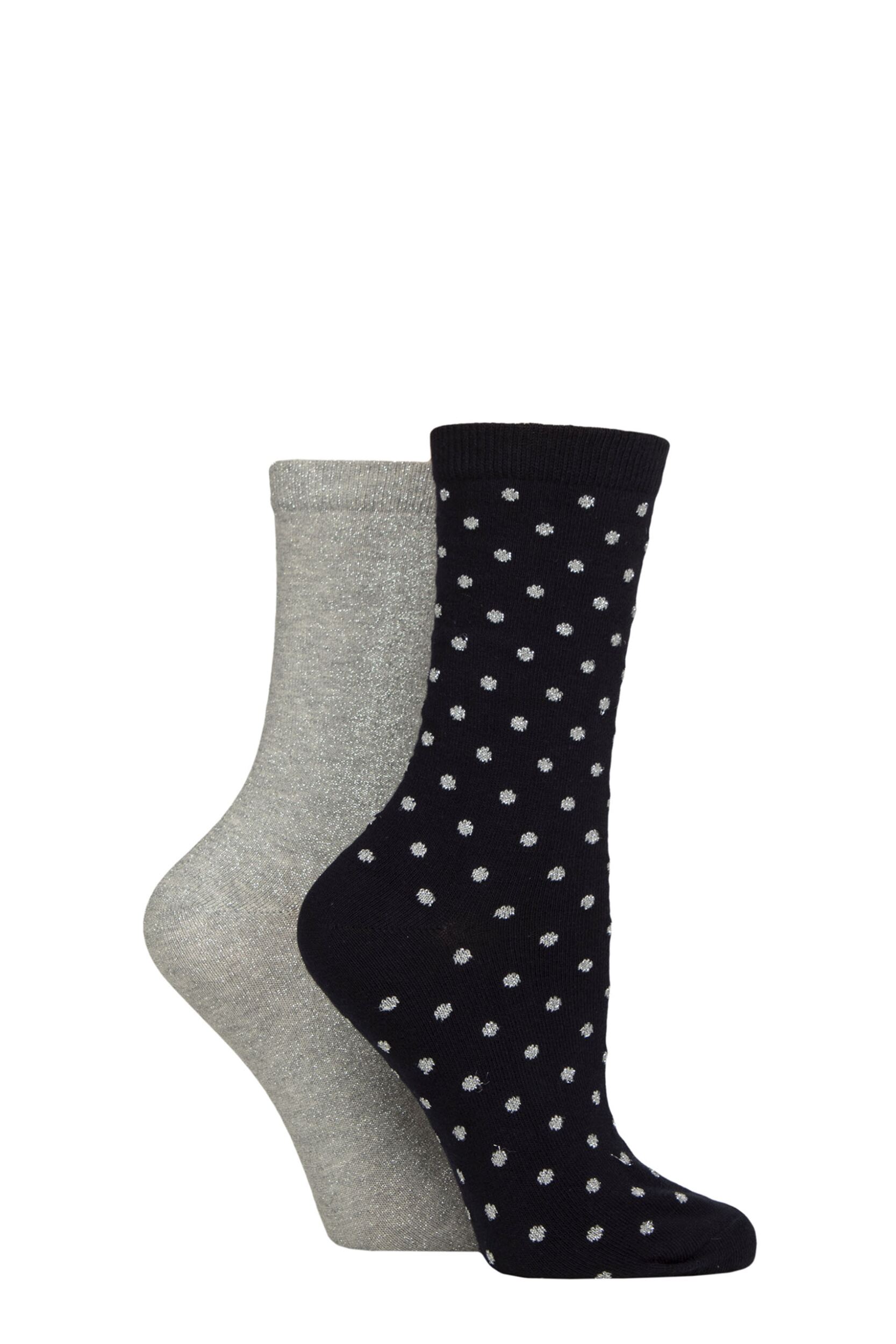 Women’s 2 Pair Charnos All Over Sparkle and Spot Socks Navy One Size