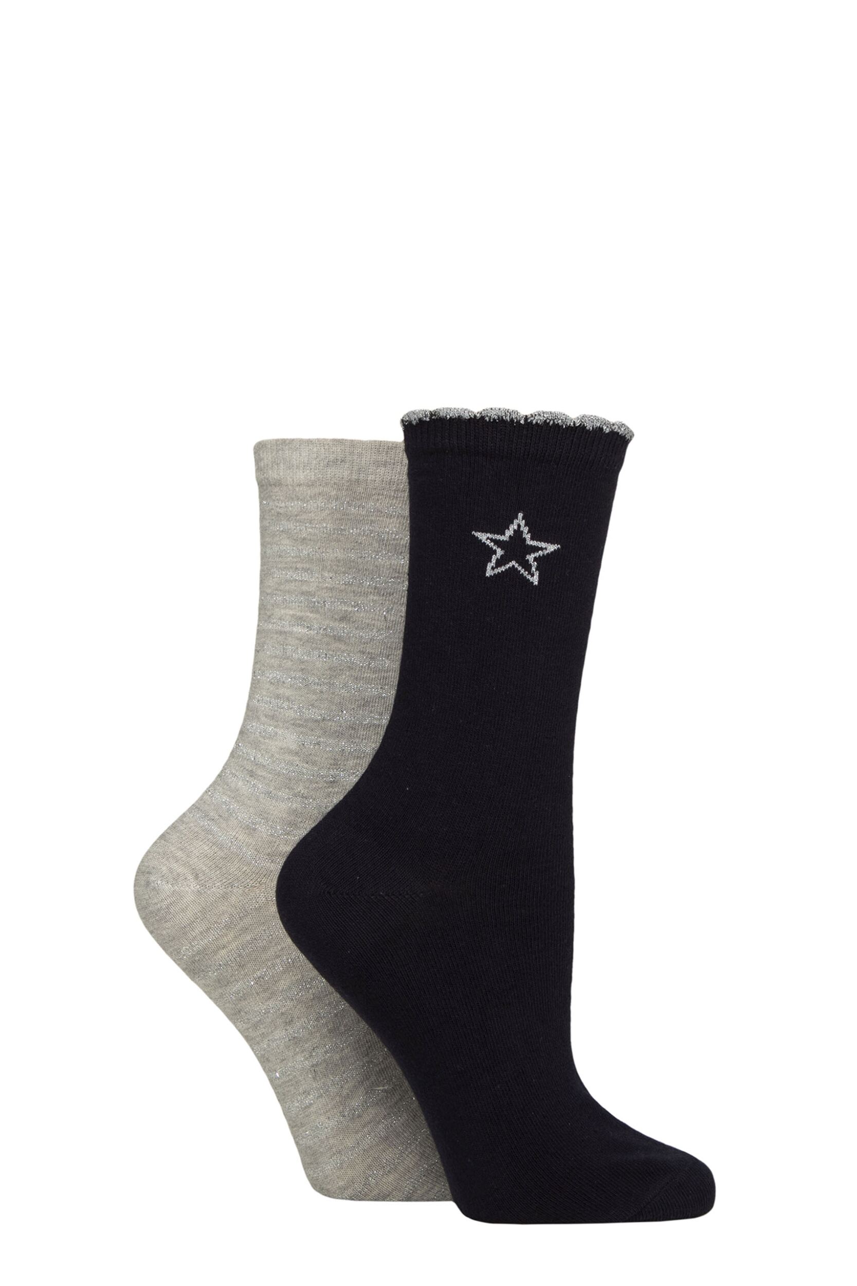 Women's 2 Pair Charnos Sparkle Stripe and Star Socks Navy One Size