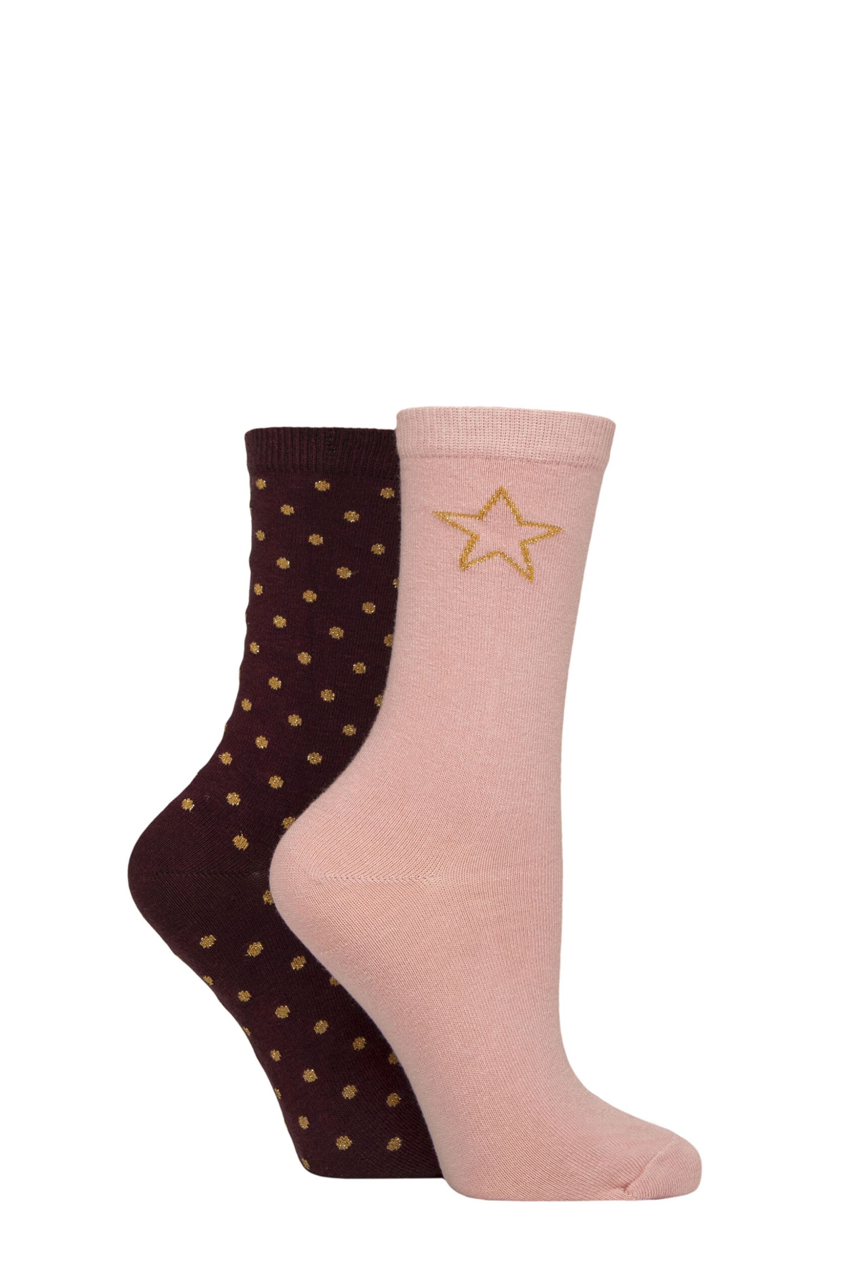 Women's 2 Pair Charnos Sparkle Star and Spot Socks Blush One Size