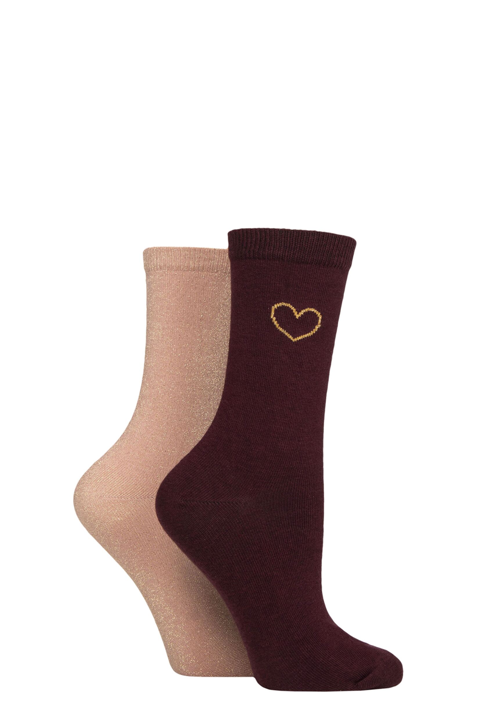 Women's 2 Pair Charnos Sparkle and Heart Socks Blush One Size