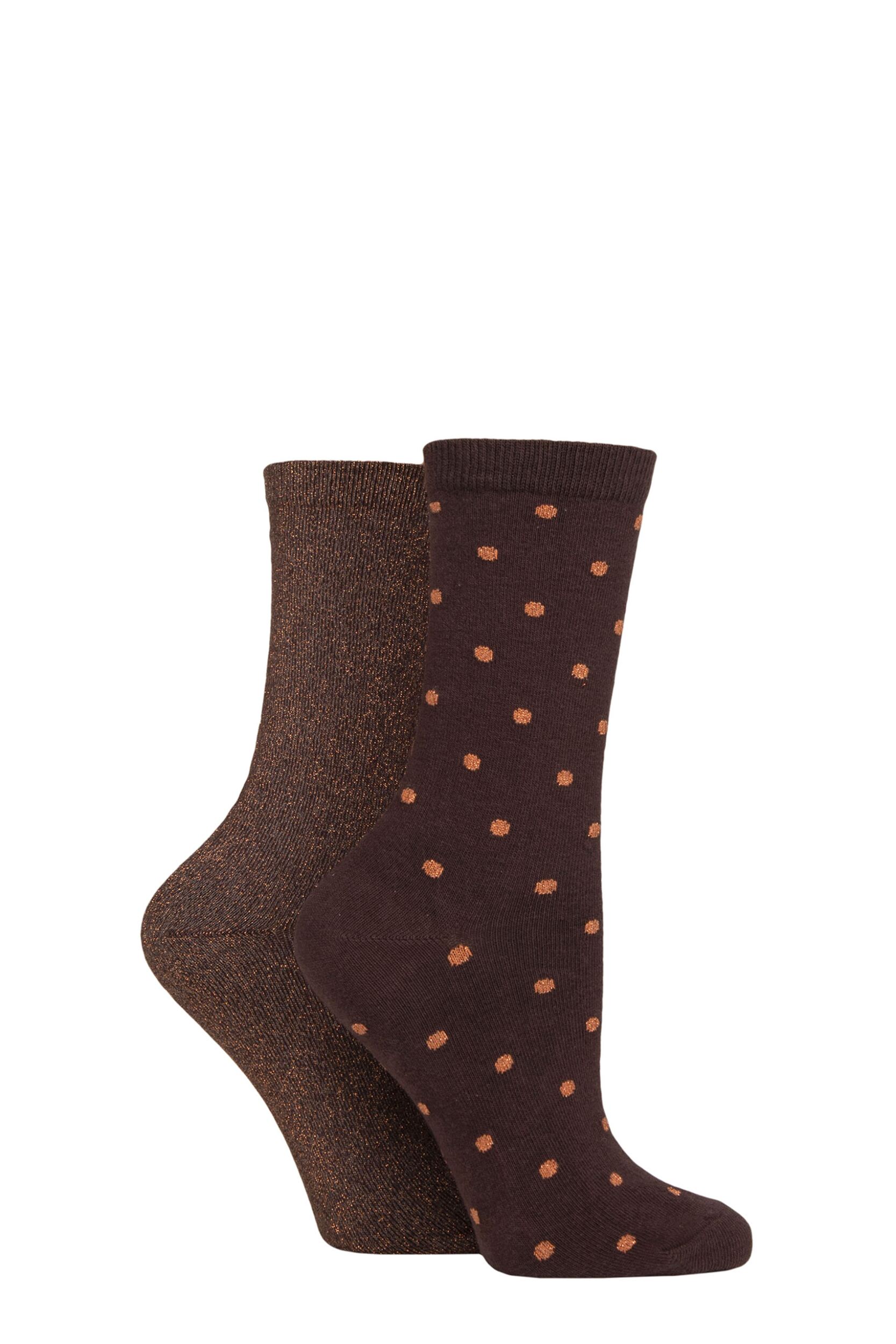 Women’s 2 Pair Charnos All Over Sparkle and Spot Socks Chocolate One Size