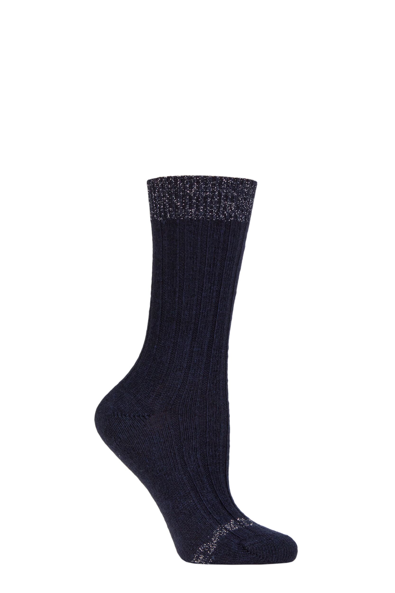 Women's 1 Pair Charnos Cashmere Lurex Top Socks Navy One Size