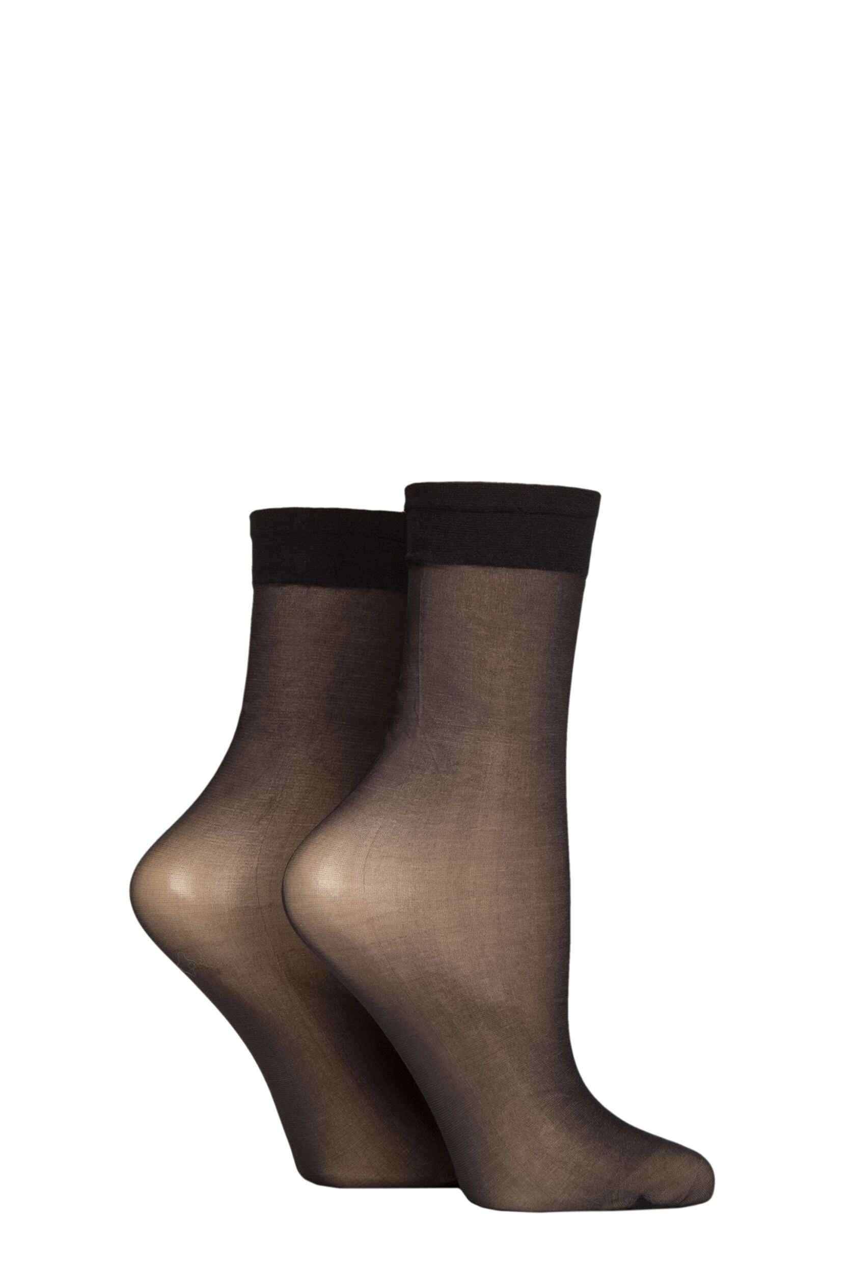 Women's 2 Pair Charnos 10 Denier Sheer Ankle Highs Black One Size