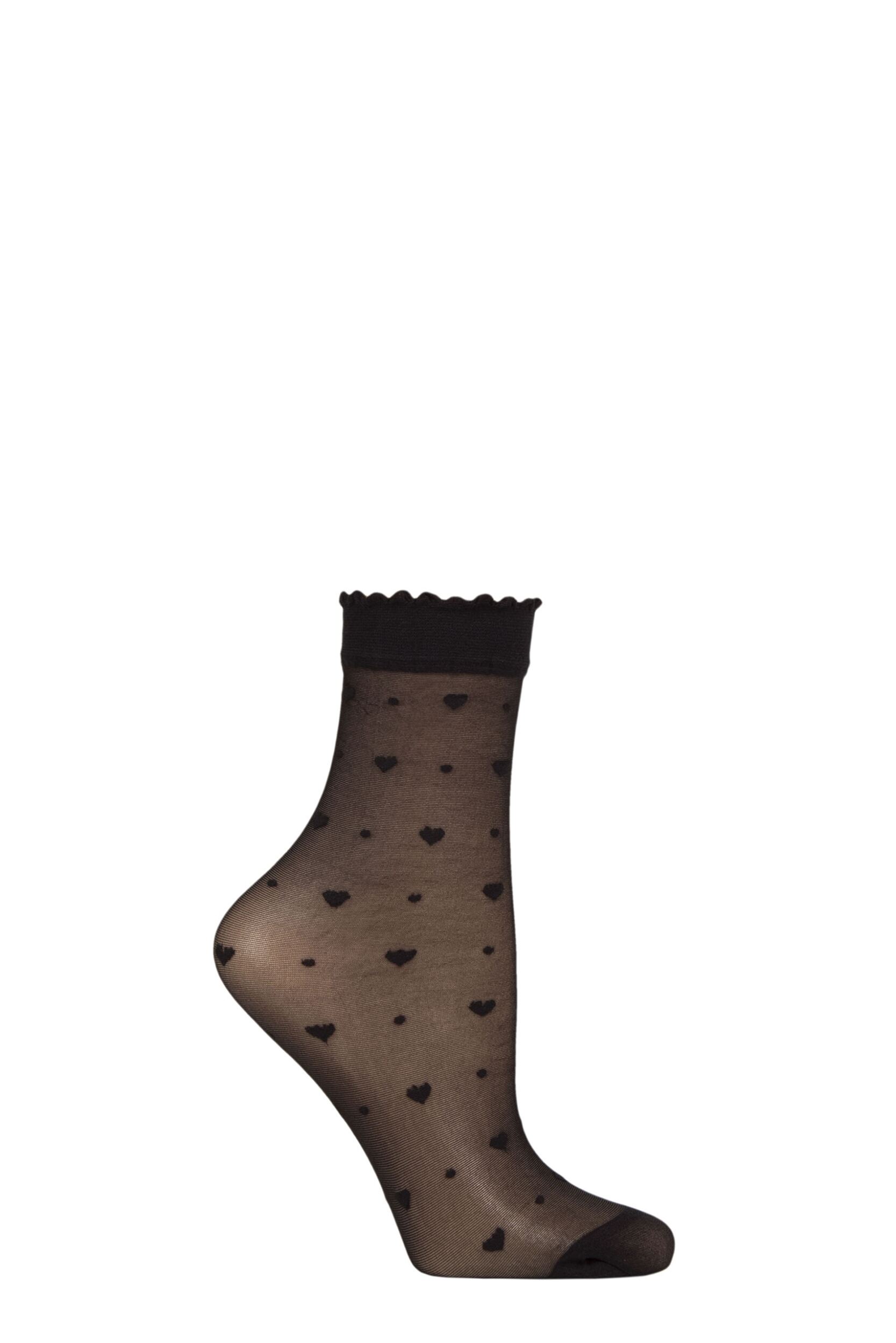 Women's 1 Pair Charnos Sheer Heart Anklets Black One Size