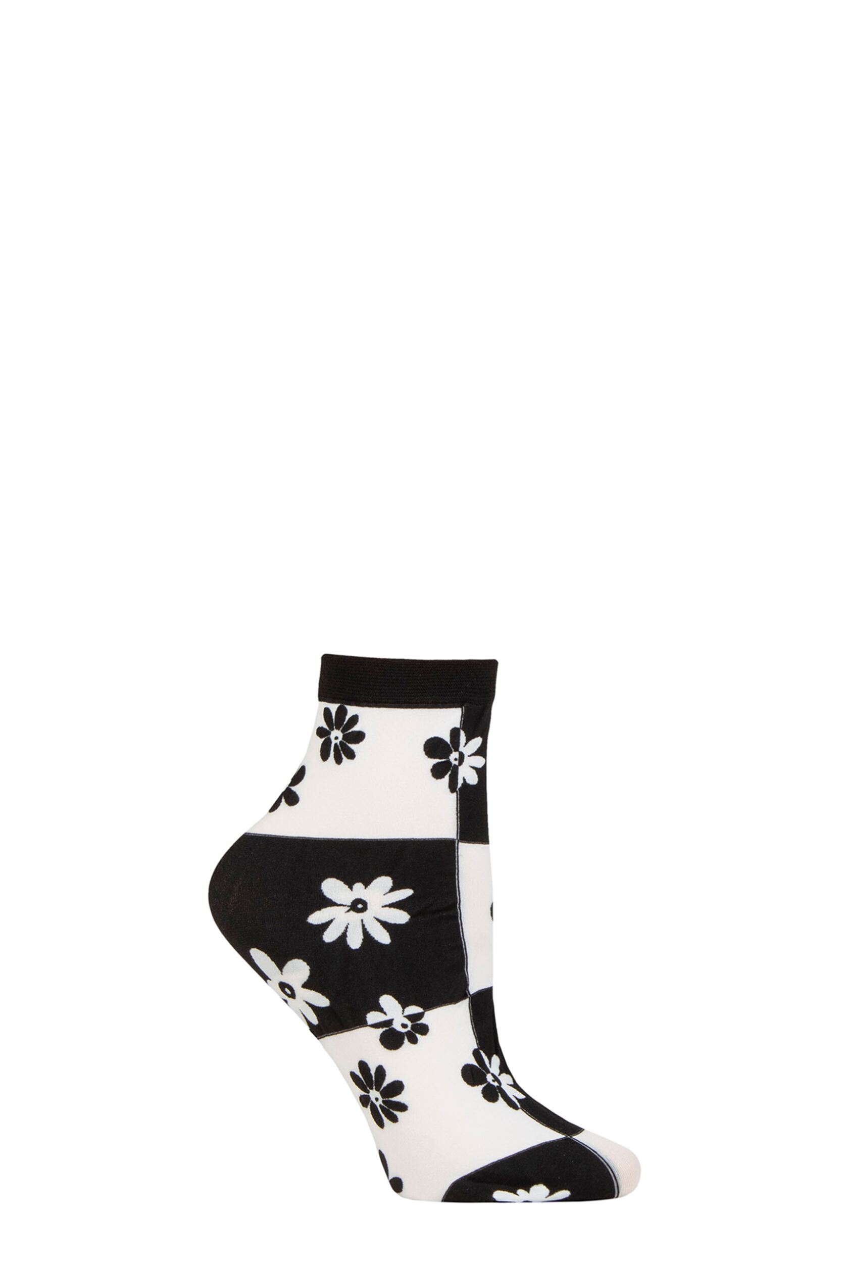 Women's 1 Pair Trasparenze Chamomile Floral Check Socks Black / White One Size