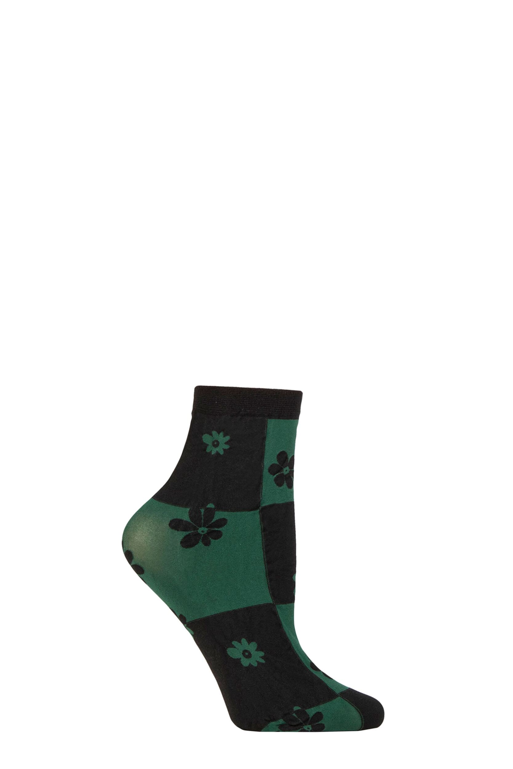 Women's 1 Pair Trasparenze Chamomile Floral Check Socks Petrol One Size