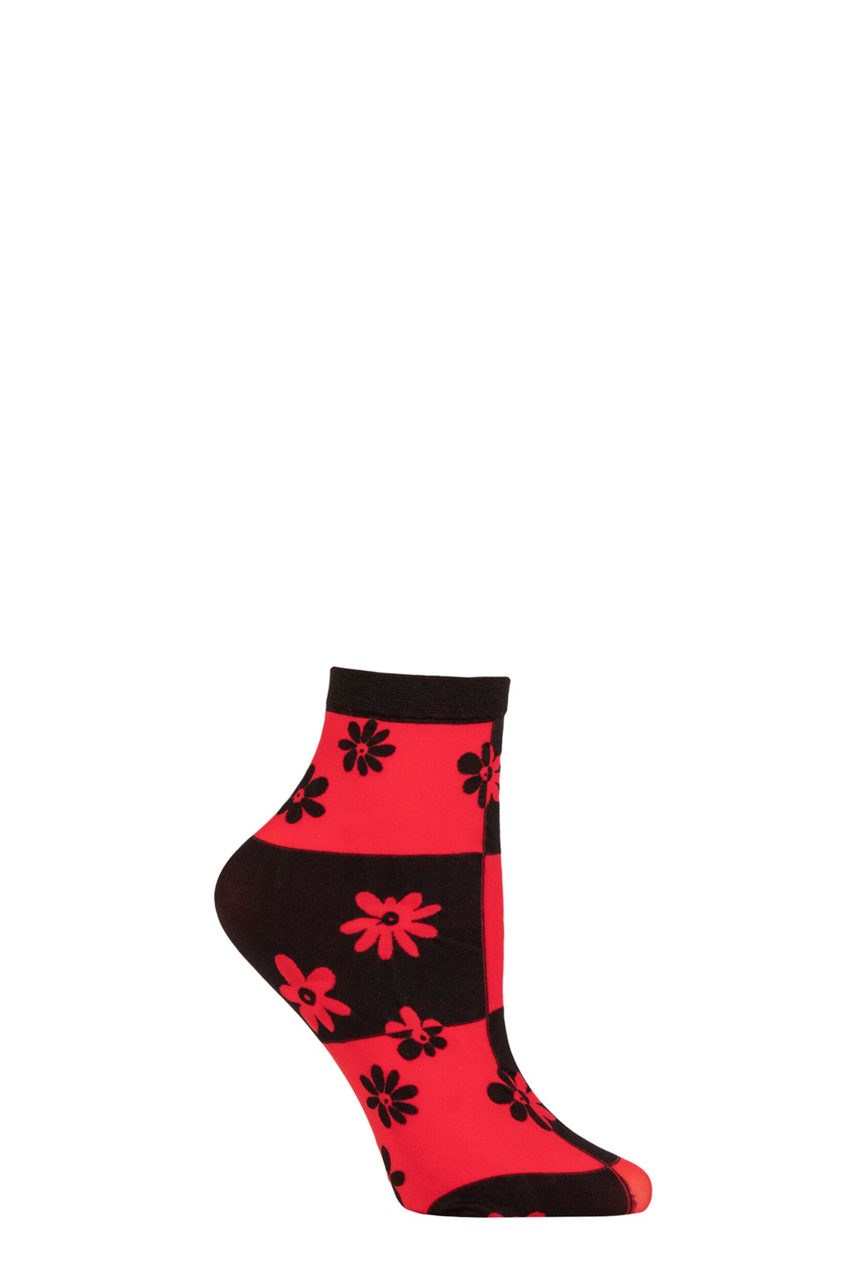 Women's 1 Pair Trasparenze Chamomile Floral Check Socks Red One Size