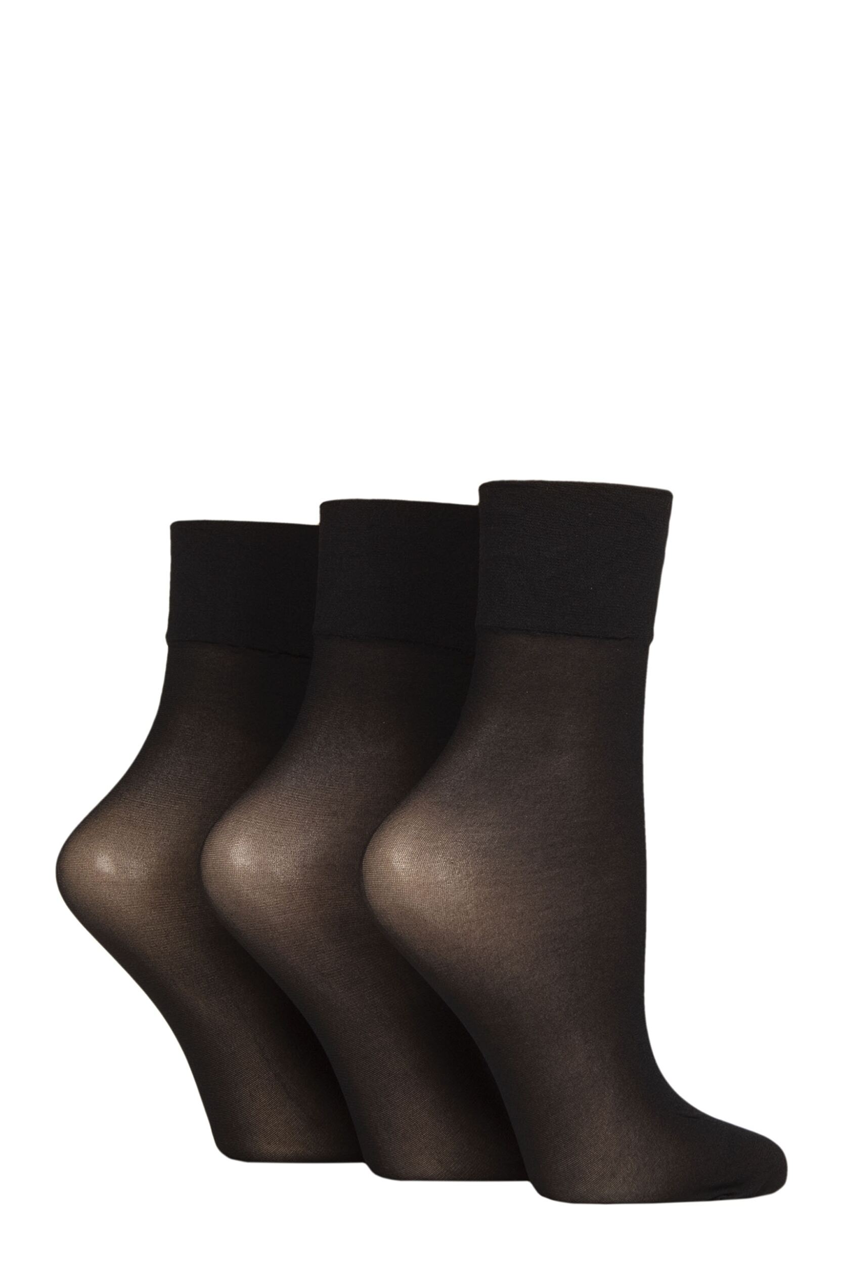 Women's 3 Pair Charnos 15 Denier Sheer Ankle Highs Black One Size