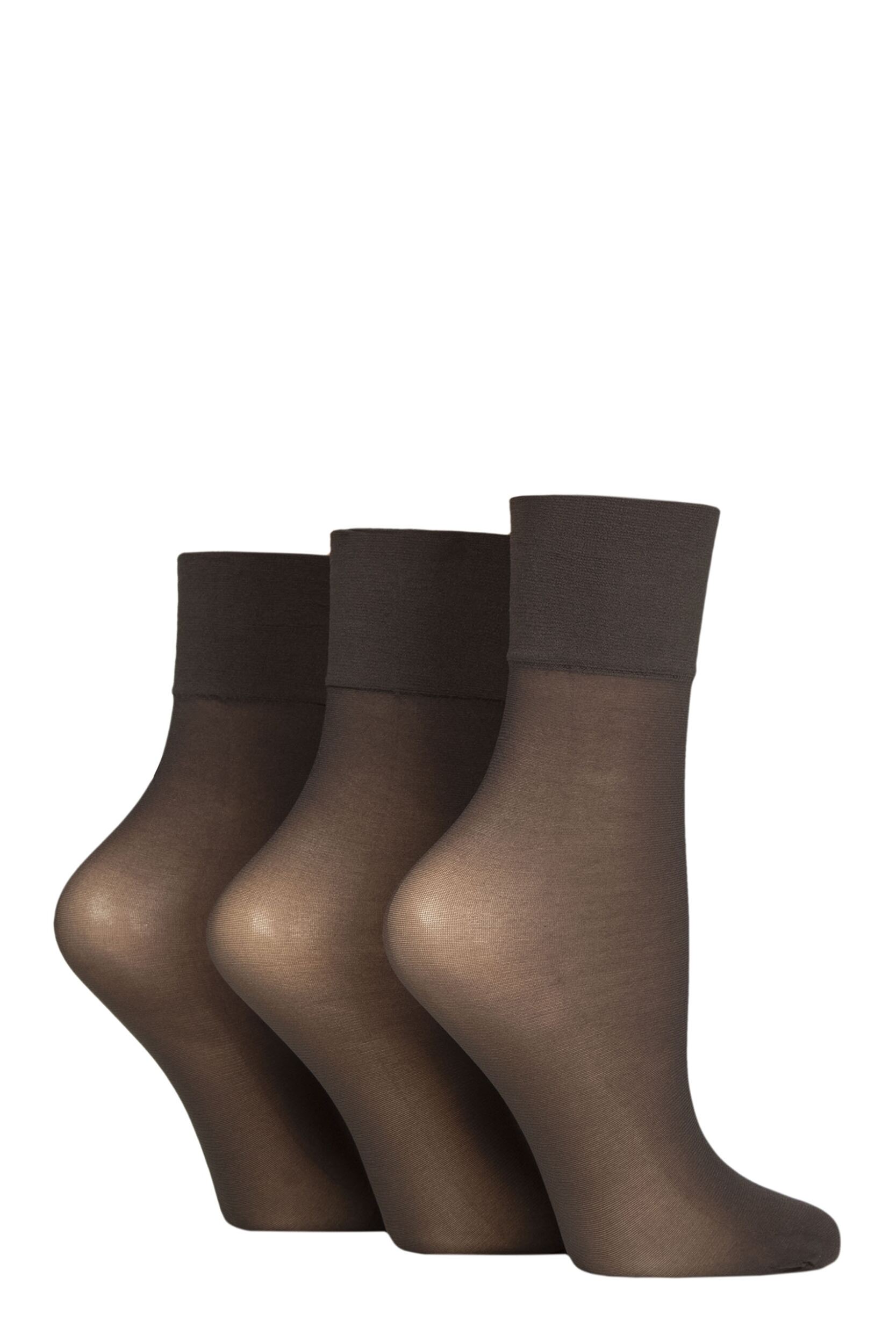 Women's 3 Pair Charnos 15 Denier Sheer Ankle Highs Barely Black One Size