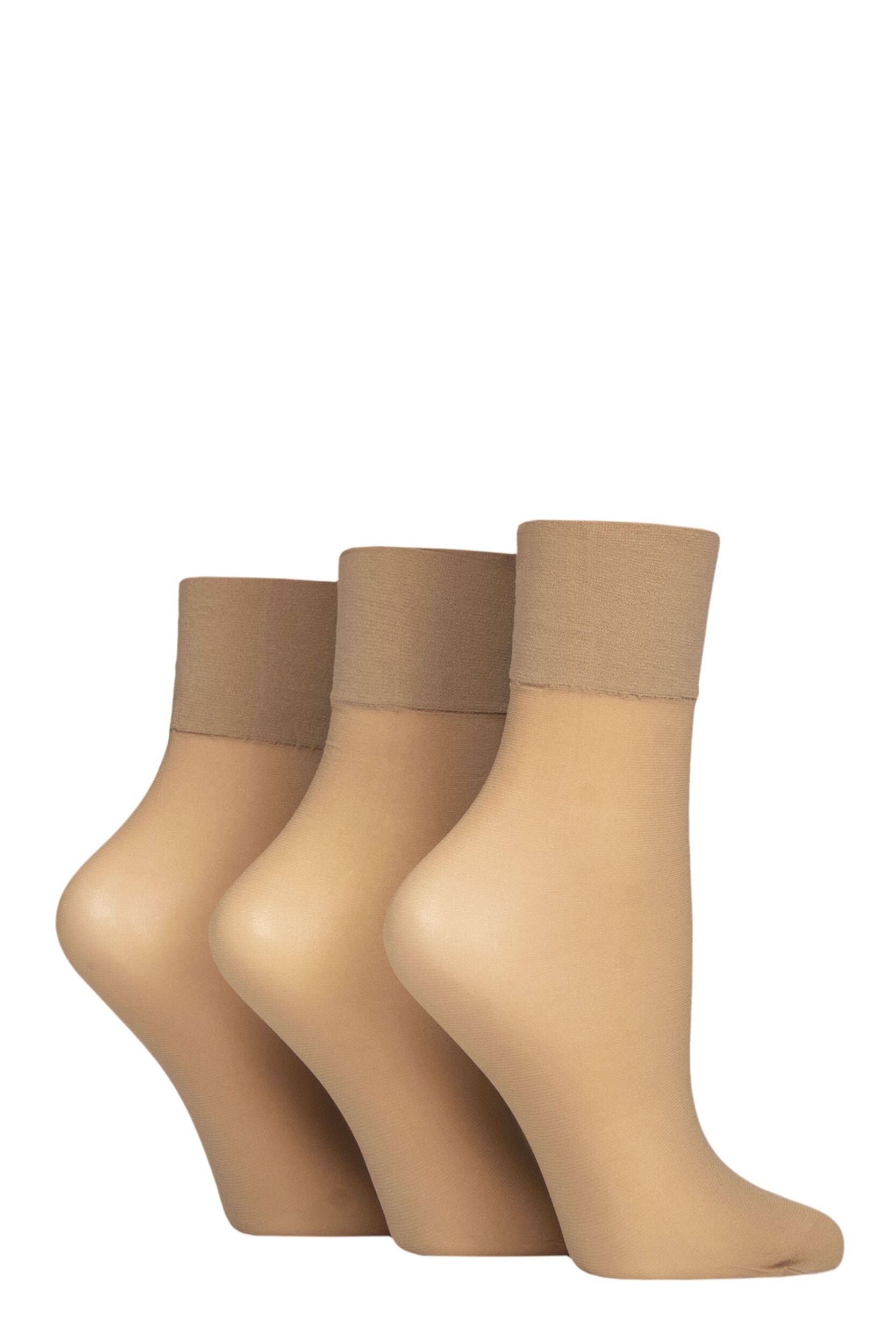 Women's 3 Pair Charnos 15 Denier Sheer Ankle Highs Champagne One Size