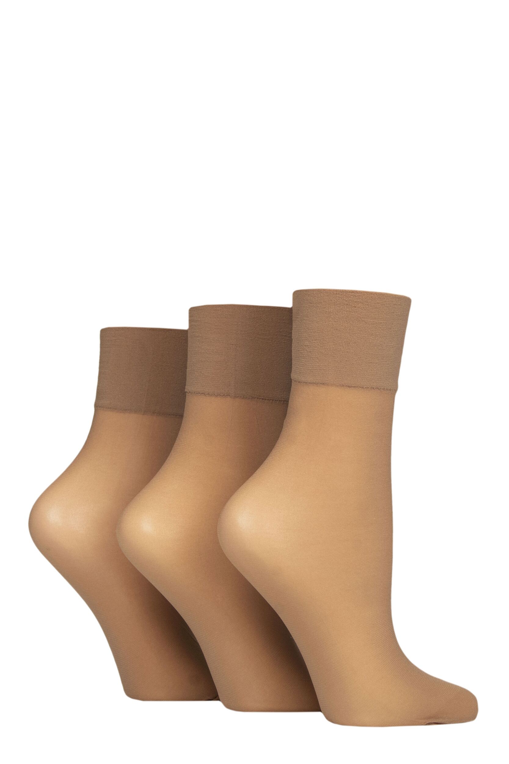 Women's 3 Pair Charnos 15 Denier Sheer Ankle Highs Sherry One Size