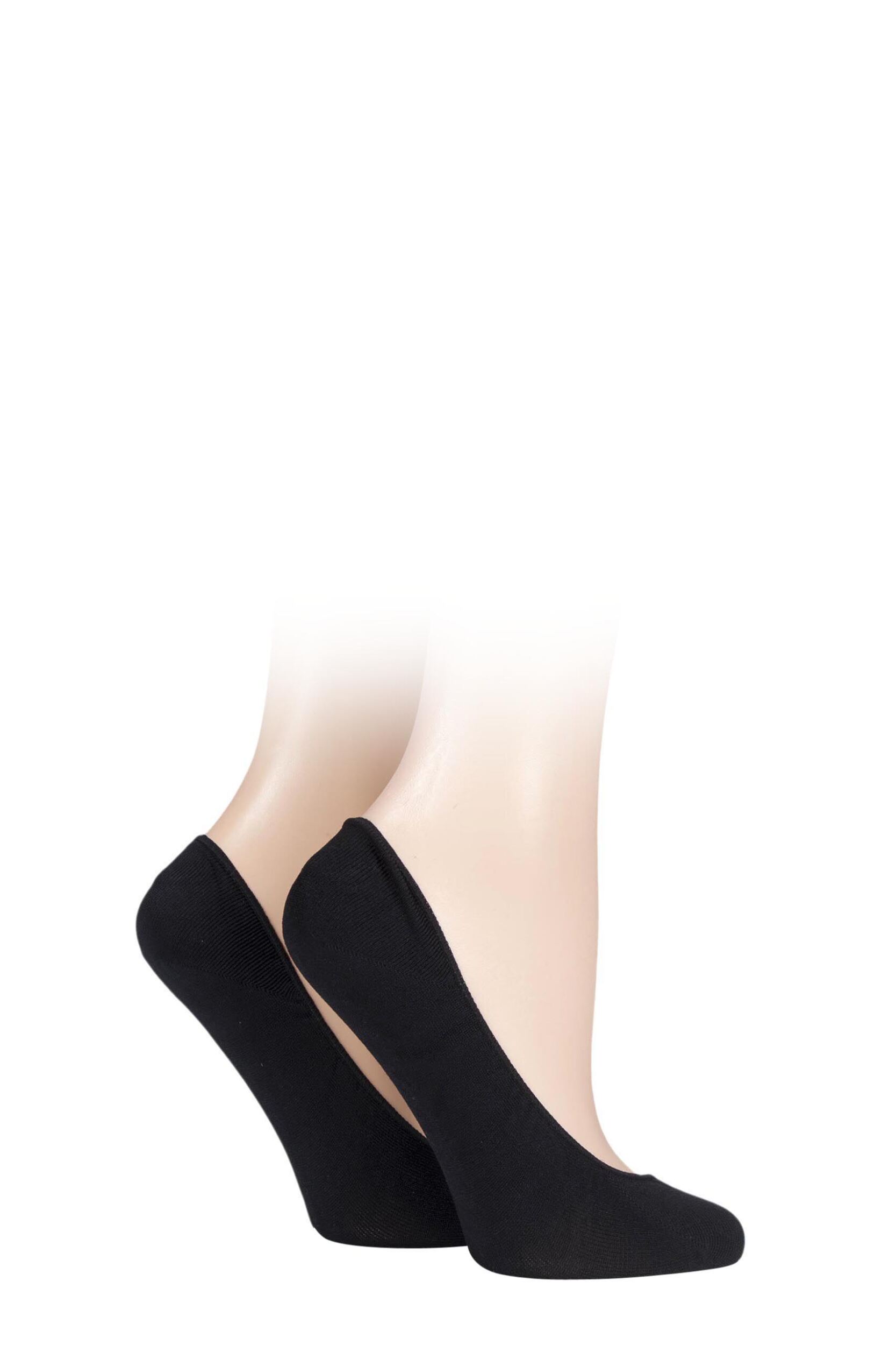 2 Pair Black Ballerina Footsies with Gripper Ladies One Size - Charnos