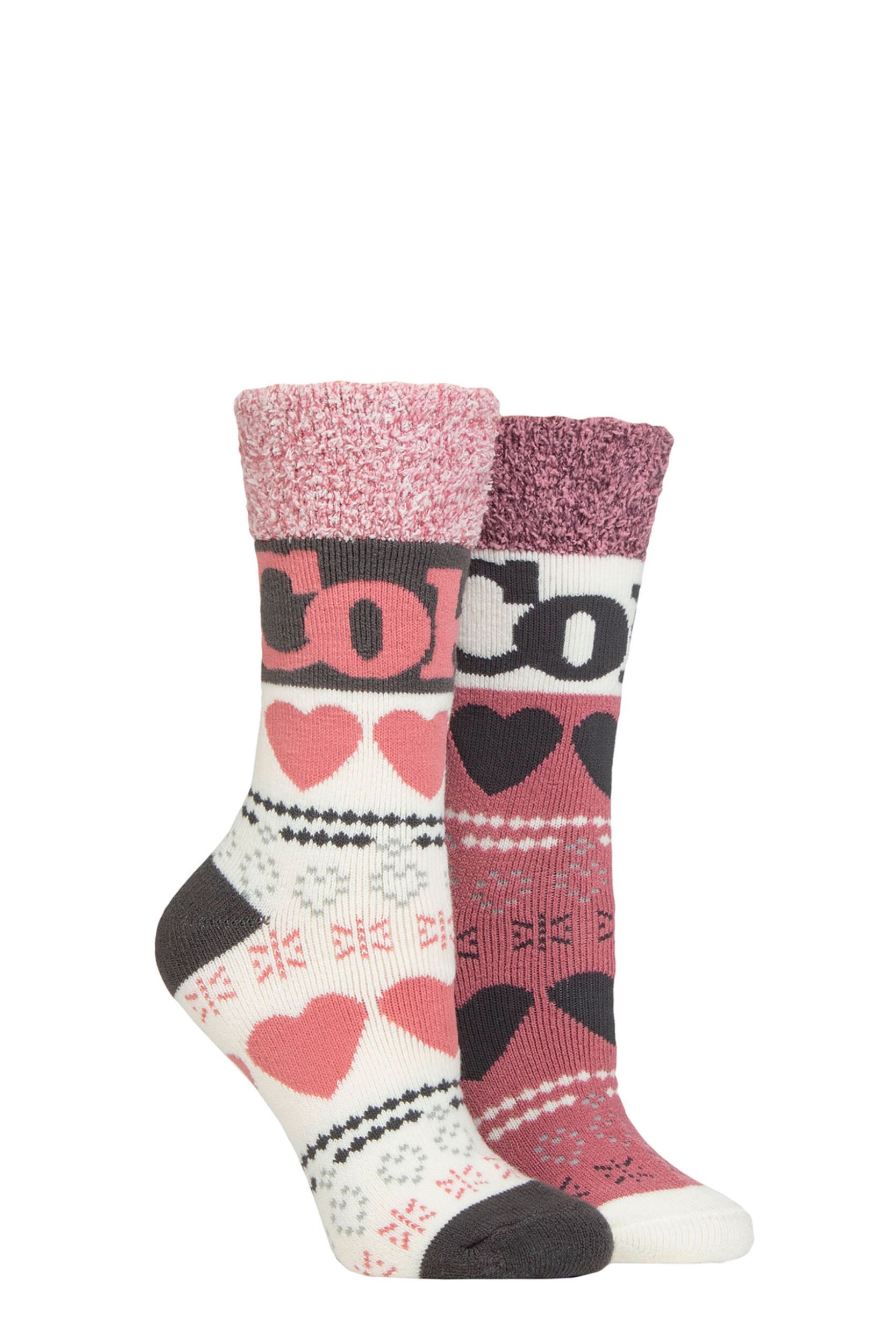 Women's 2 Pair Coca Cola Love Cosy Socks Pink / Cream / Black 4-8
