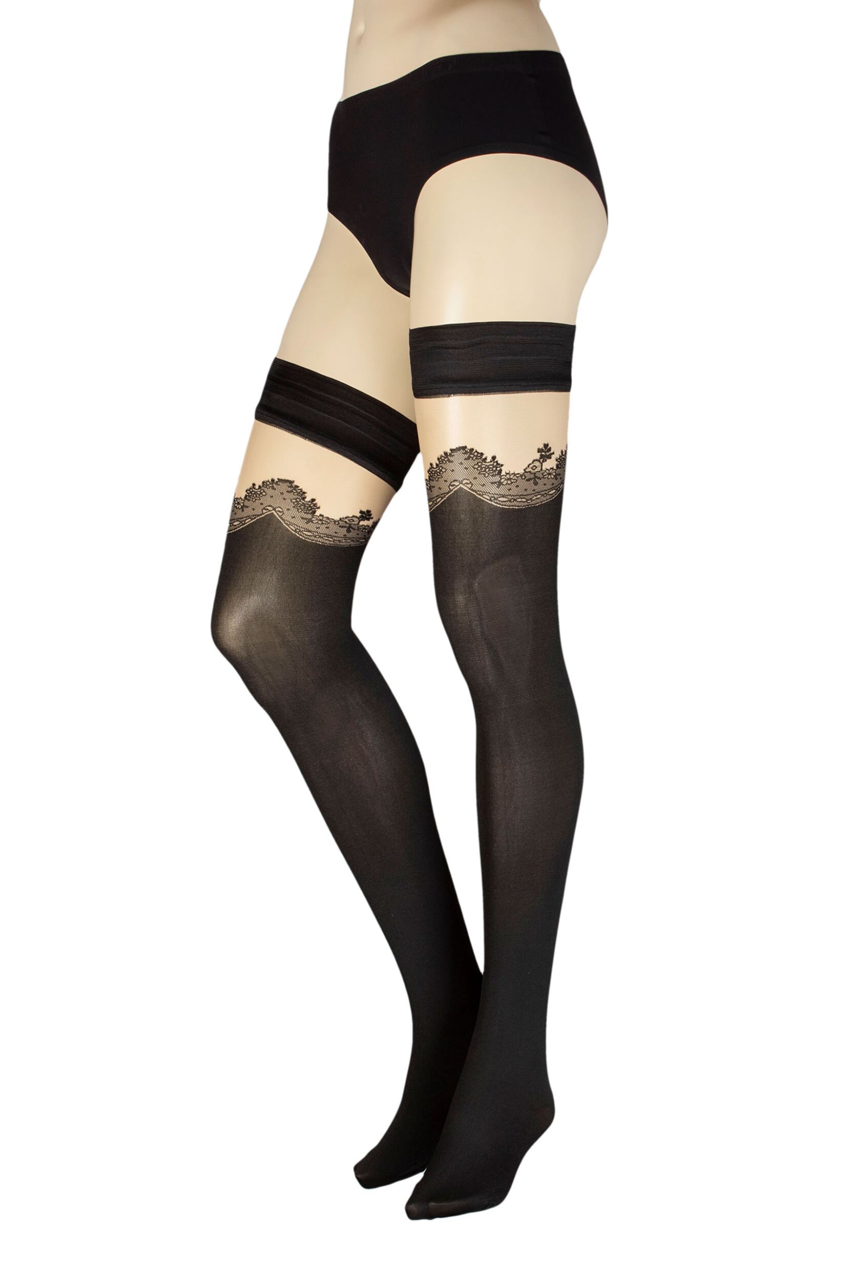 Ladies 1 Pair Trasparenze Clover Strap Effect Hold Ups Cosmetic Small / Medium