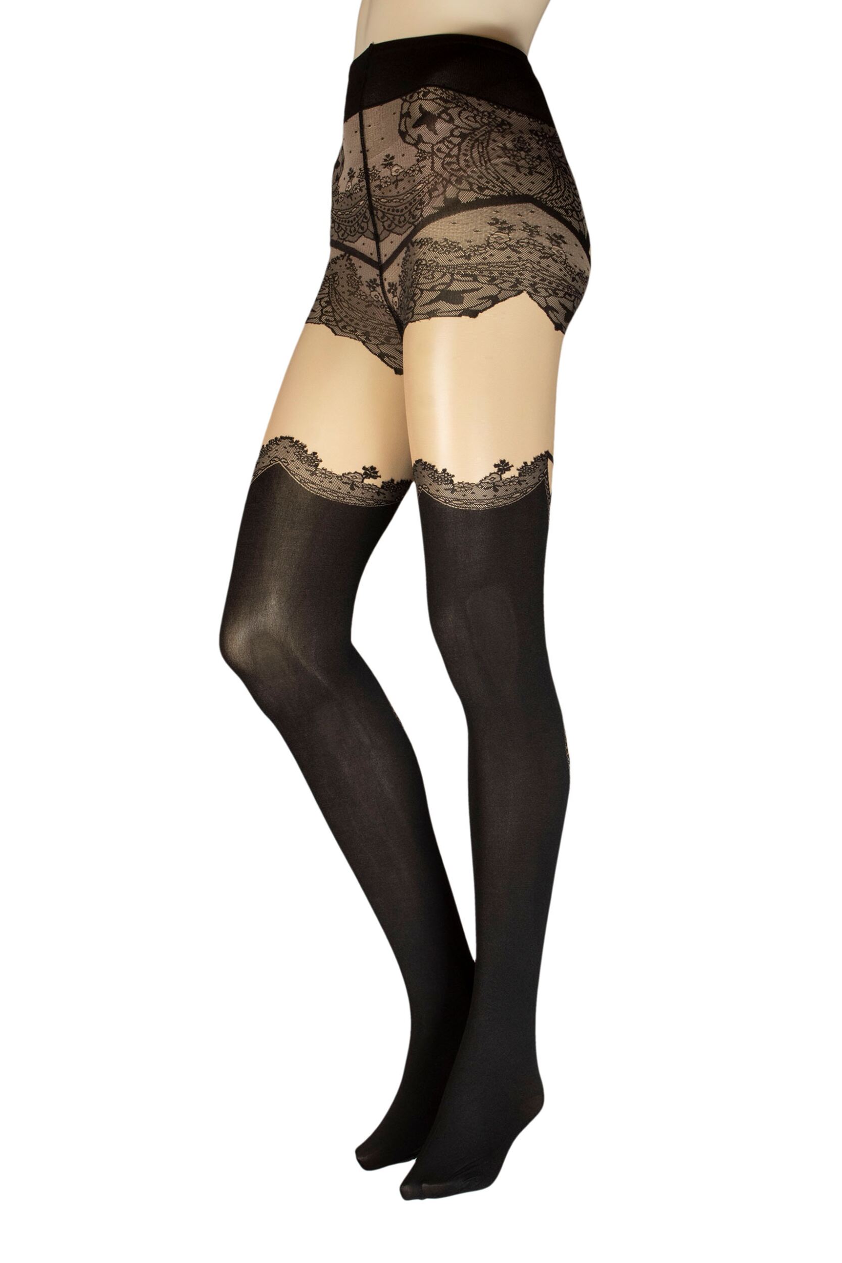 Ladies 1 Pair Trasparenze Clover Strap Effect Mock Hold Up Tights Cosmetic Small