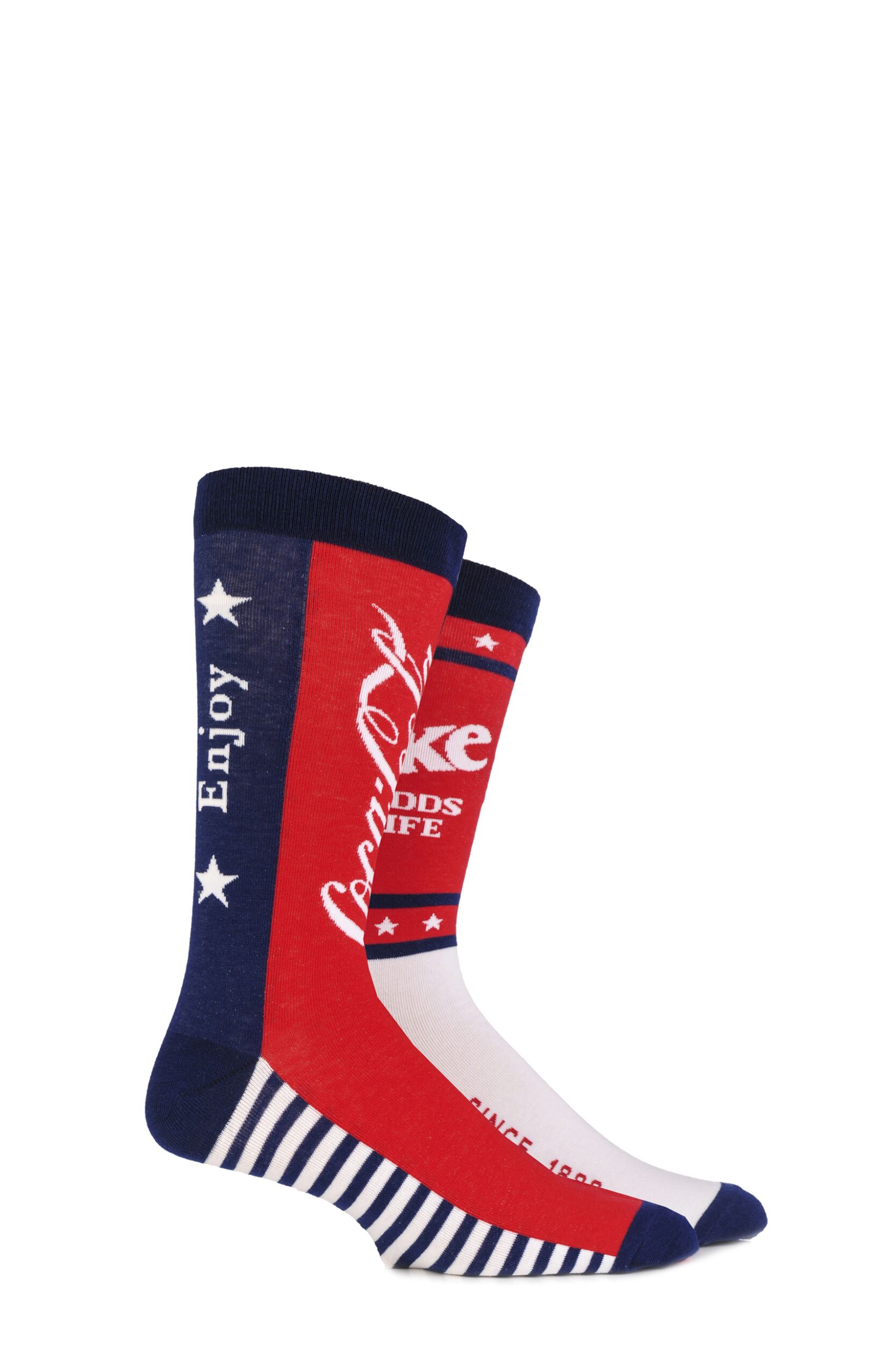 Mens 2 Pair Coca Cola Stars and Stripes True Socks Red / White / Blue
