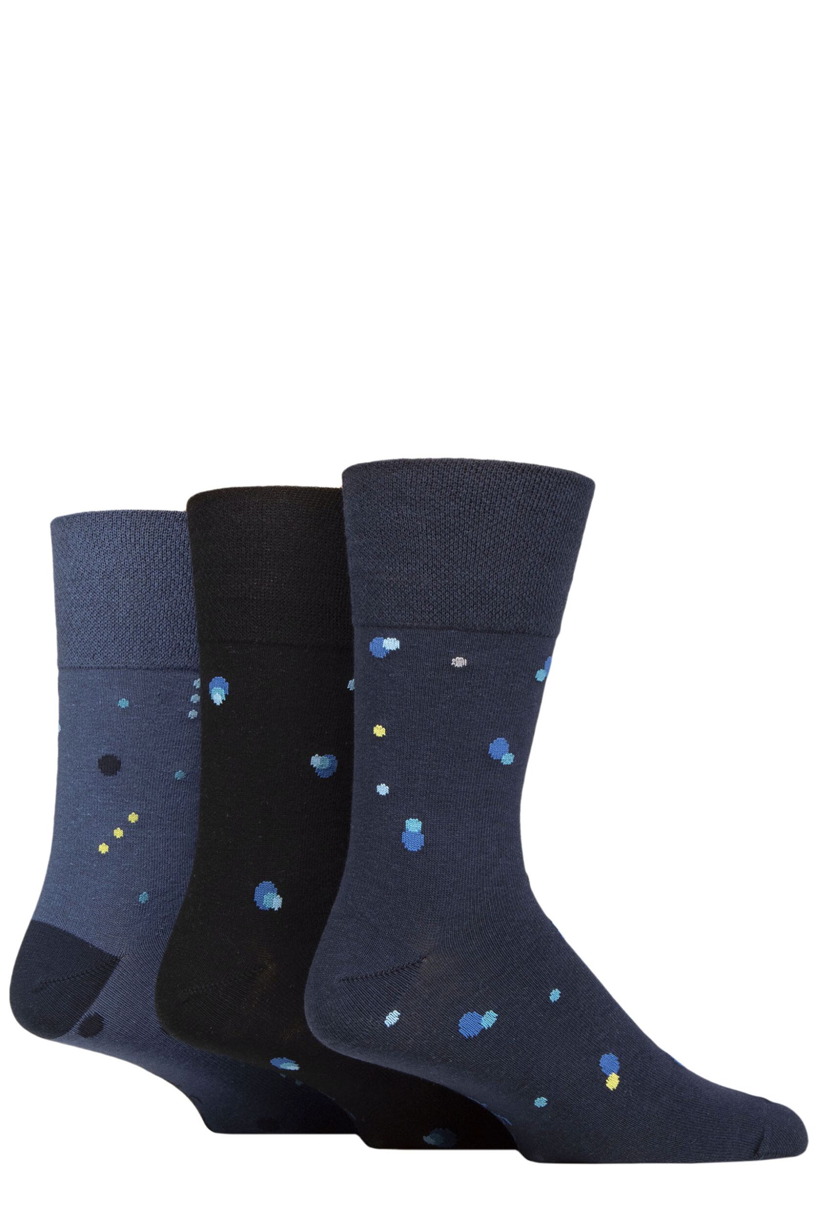 Image of Mens 3 Pair Gentle Grip Cotton Argyle Patterned and Striped Socks Cosmic Pulse 6-11