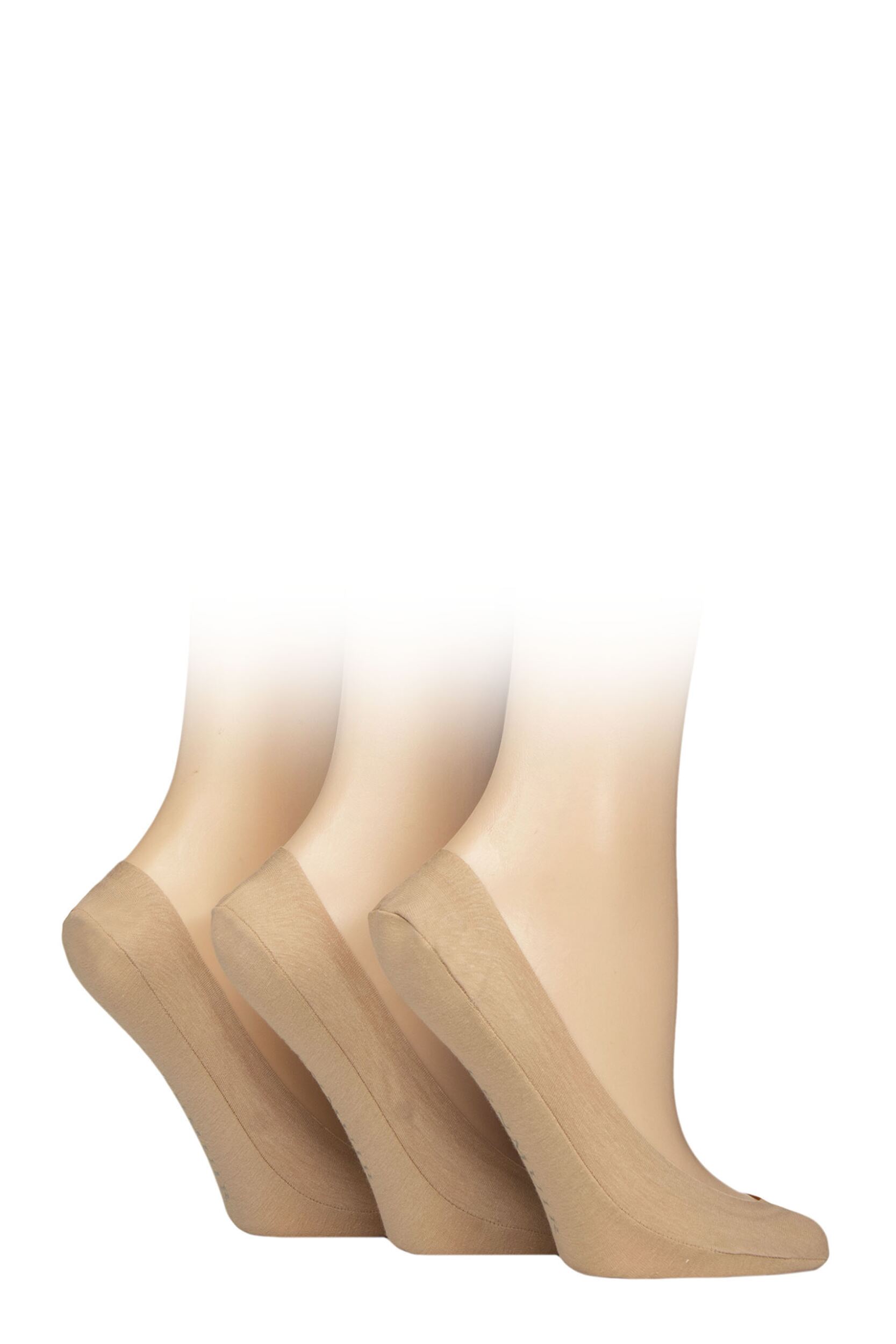 Women's 3 Pair Glenmuir Plain Cotton Shoe Liner Socks Nude 1 4-8 Women's