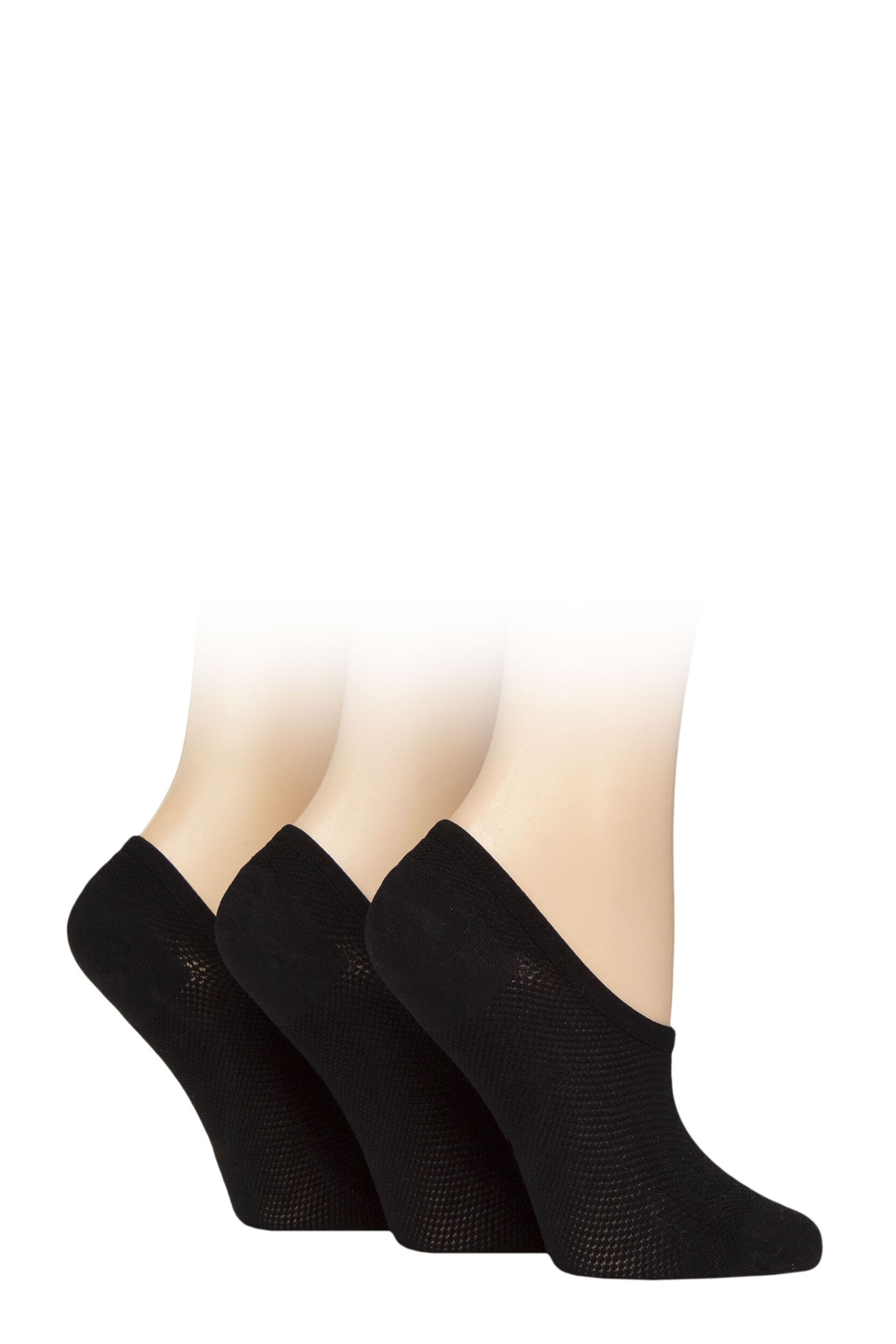 Women's 3 Pair Glenmuir Mesh Shoe Liner Socks Black 4-8