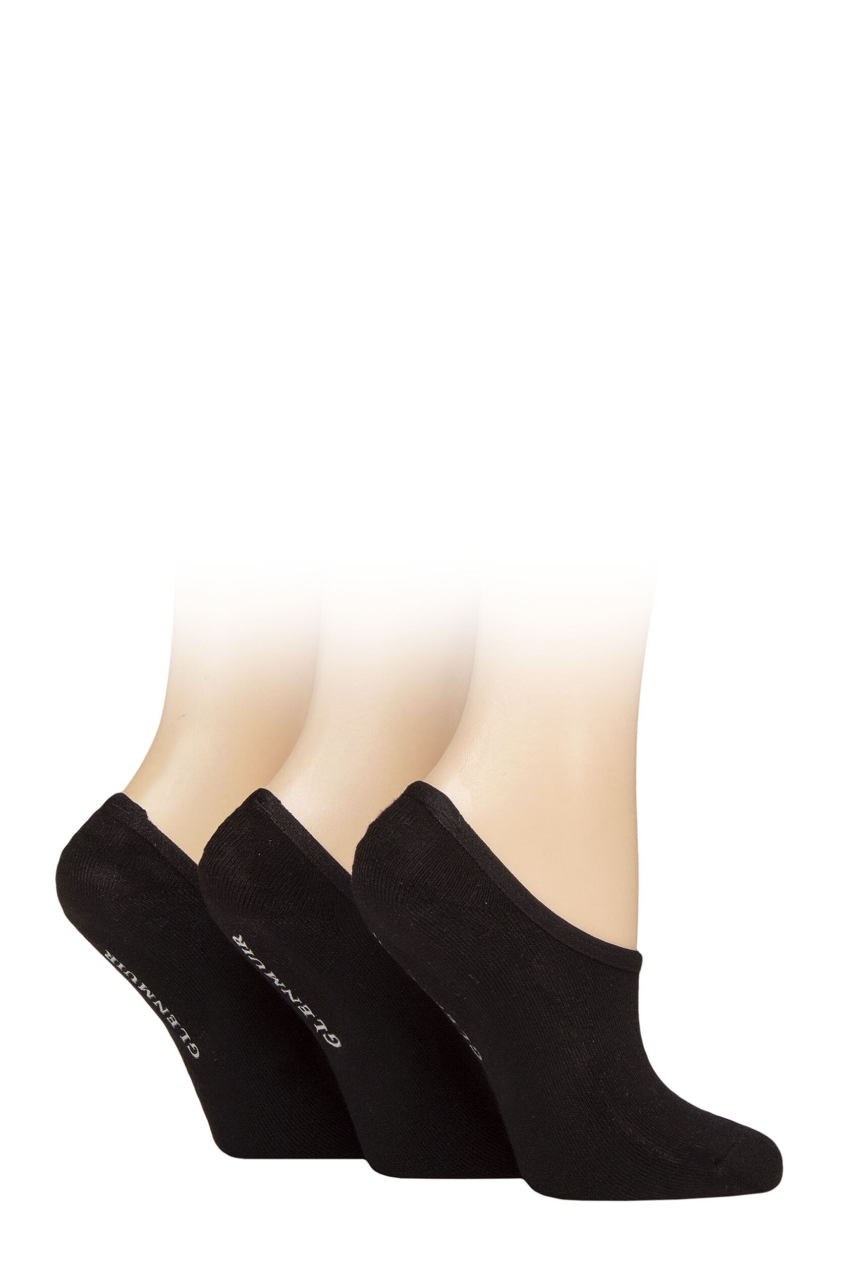 Women's 3 Pair Glenmuir Sport Bamboo Half Cushioned Shoe Liner Socks Black 4-8 Women's