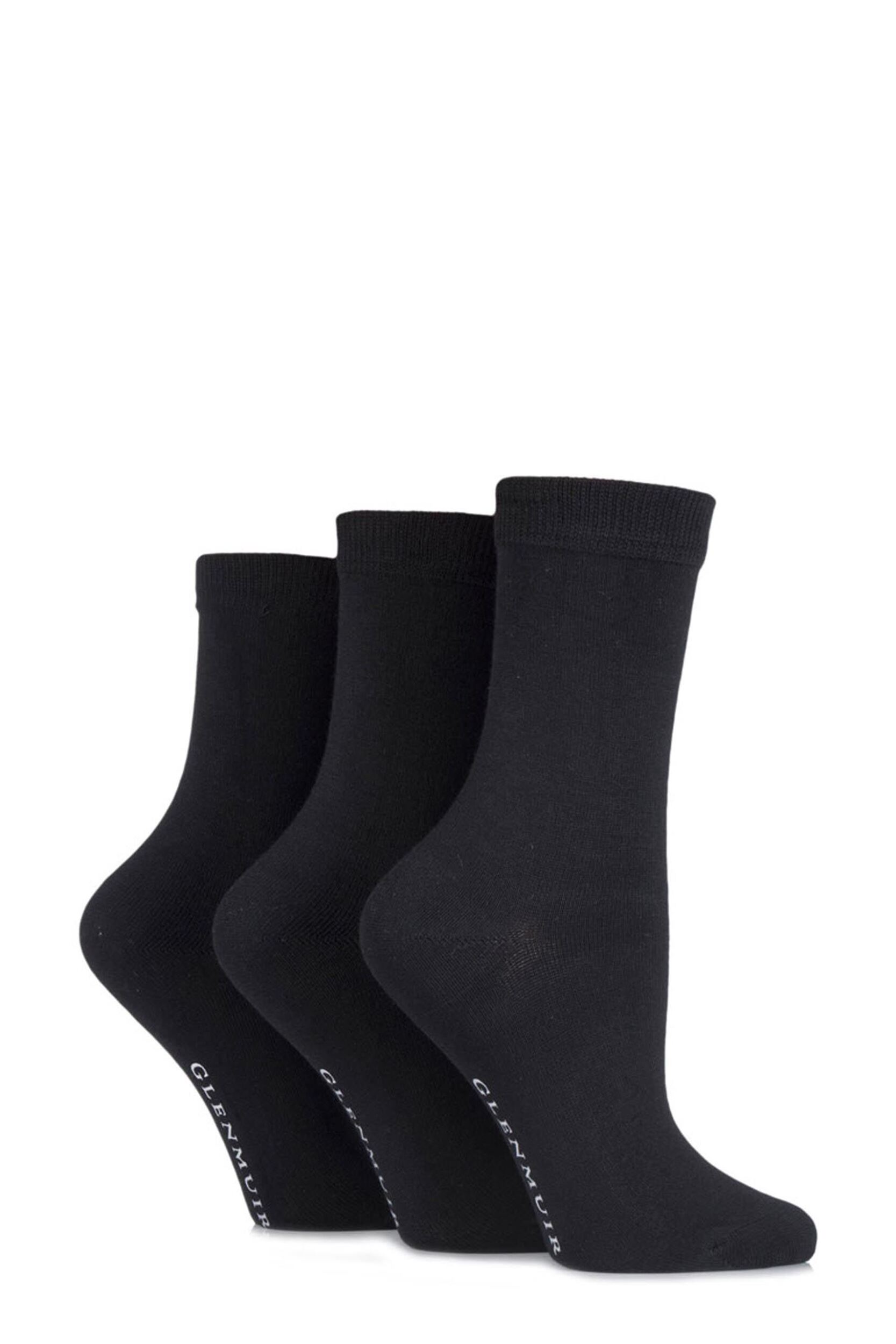 3 Pair Black Classic Plain Bamboo Socks Ladies 4-8 Ladies - Glenmuir
