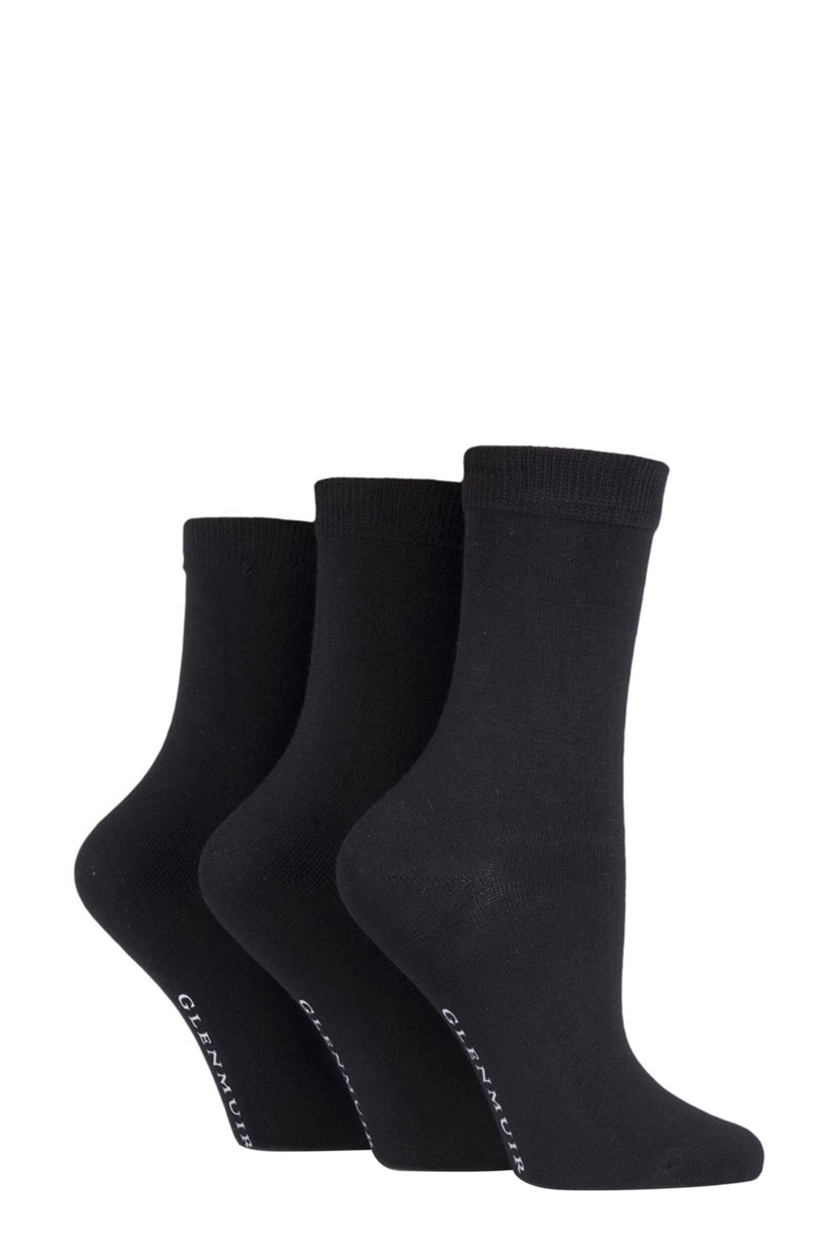 Image of 3 Pair Black Classic Plain Bamboo Socks Ladies 4-8 Ladies - Glenmuir