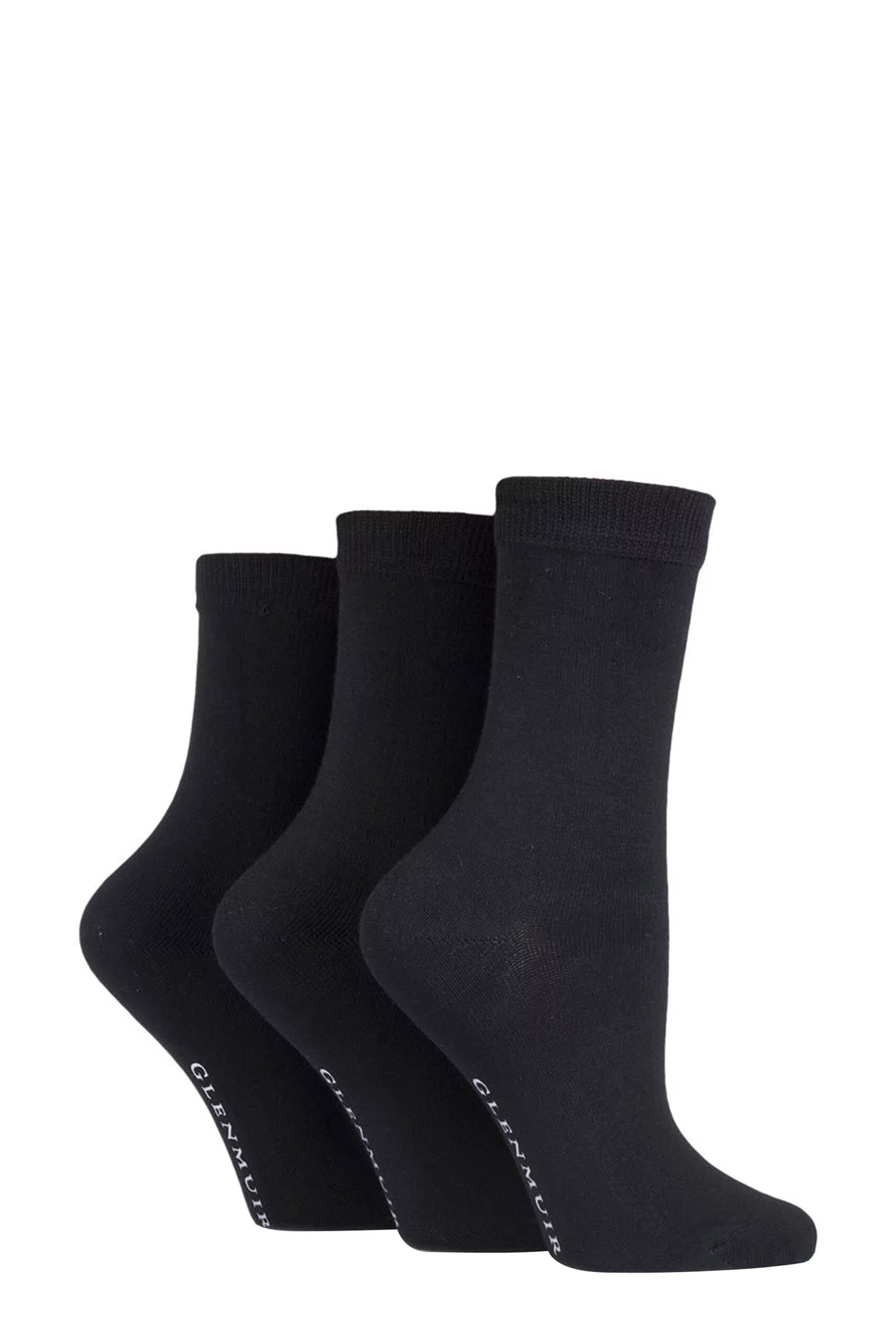 3 Pair Black Classic Plain Bamboo Socks Ladies 4-8 Ladies - Glenmuir