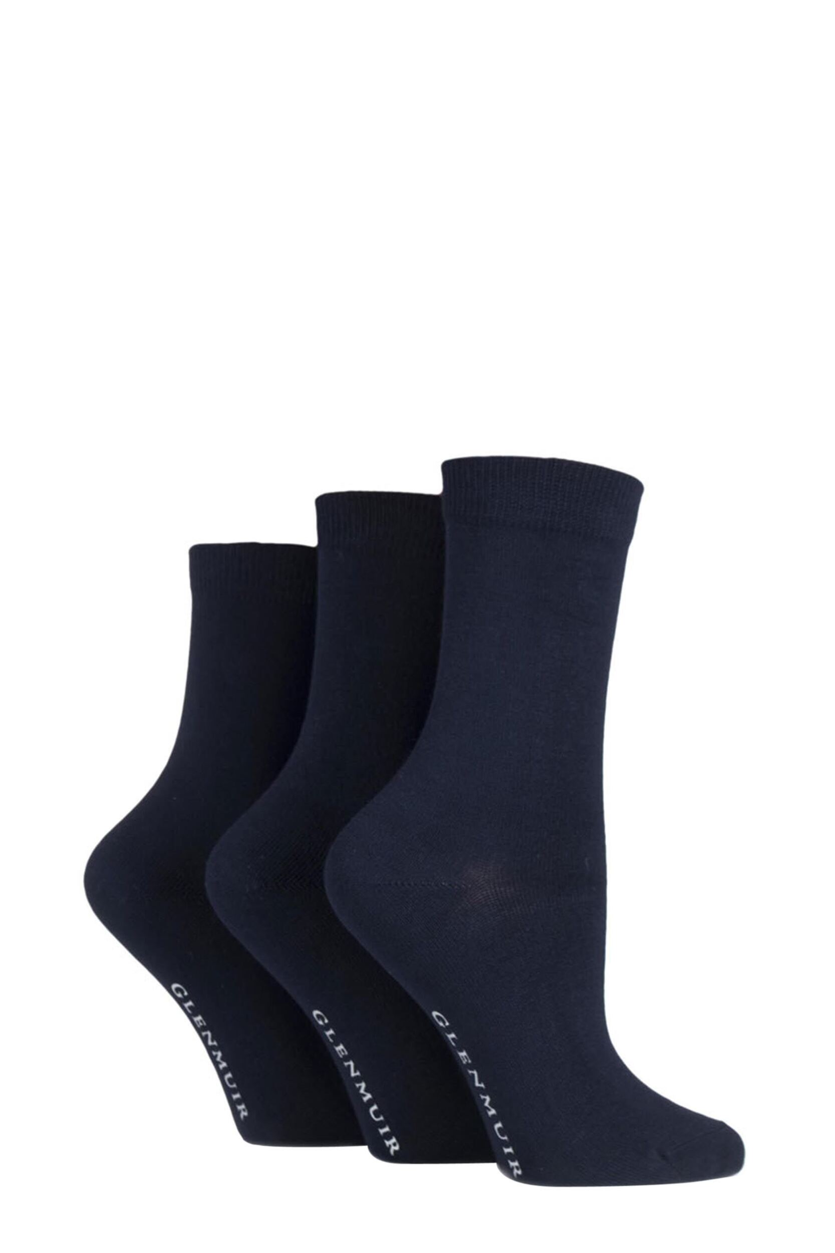 3 Pair Navy Classic Plain Bamboo Socks Ladies 4-8 Ladies - Glenmuir