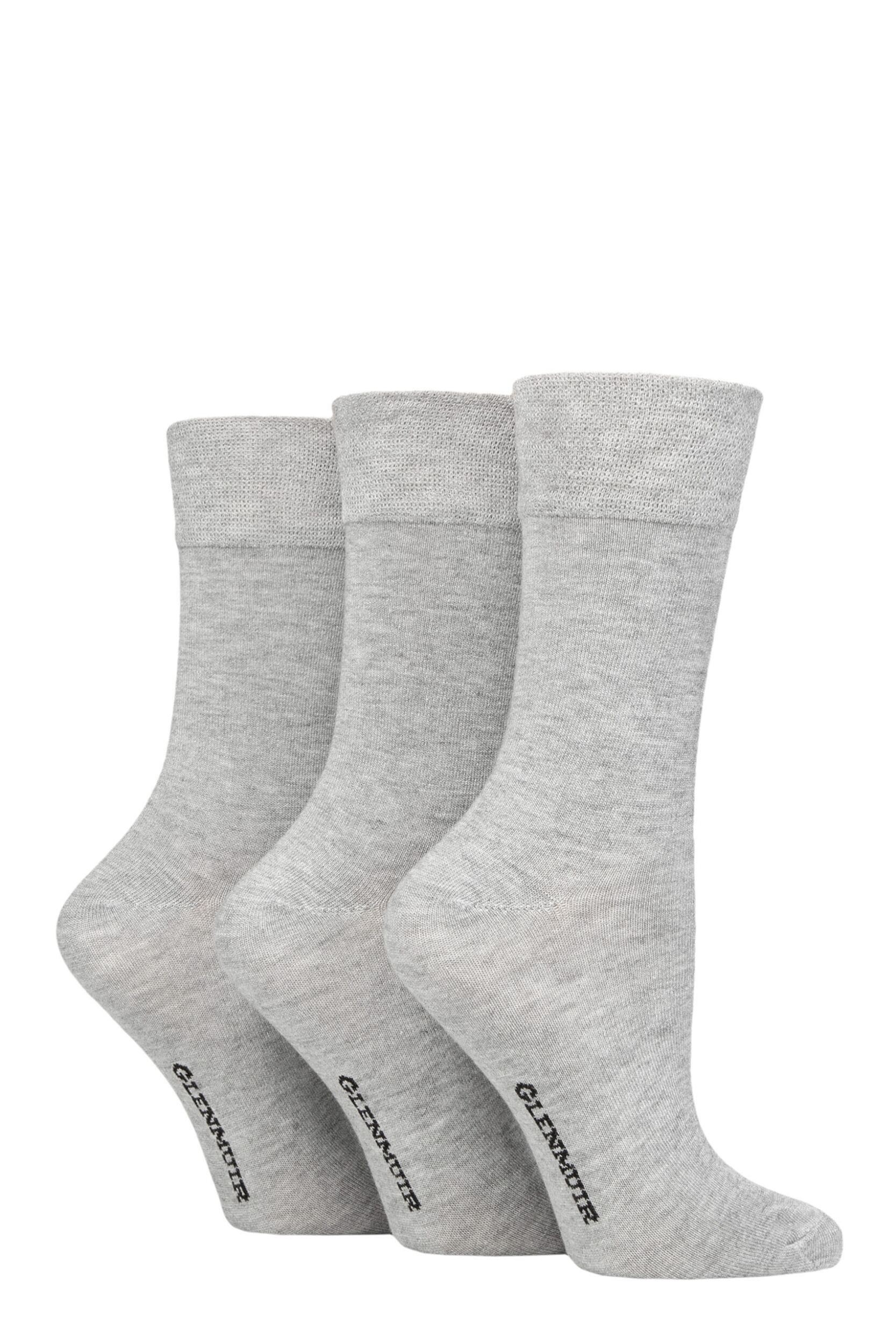 Image of 3 Pair Grey Comfort Cuff Plain Bamboo Socks Ladies 4-8 Ladies - Glenmuir