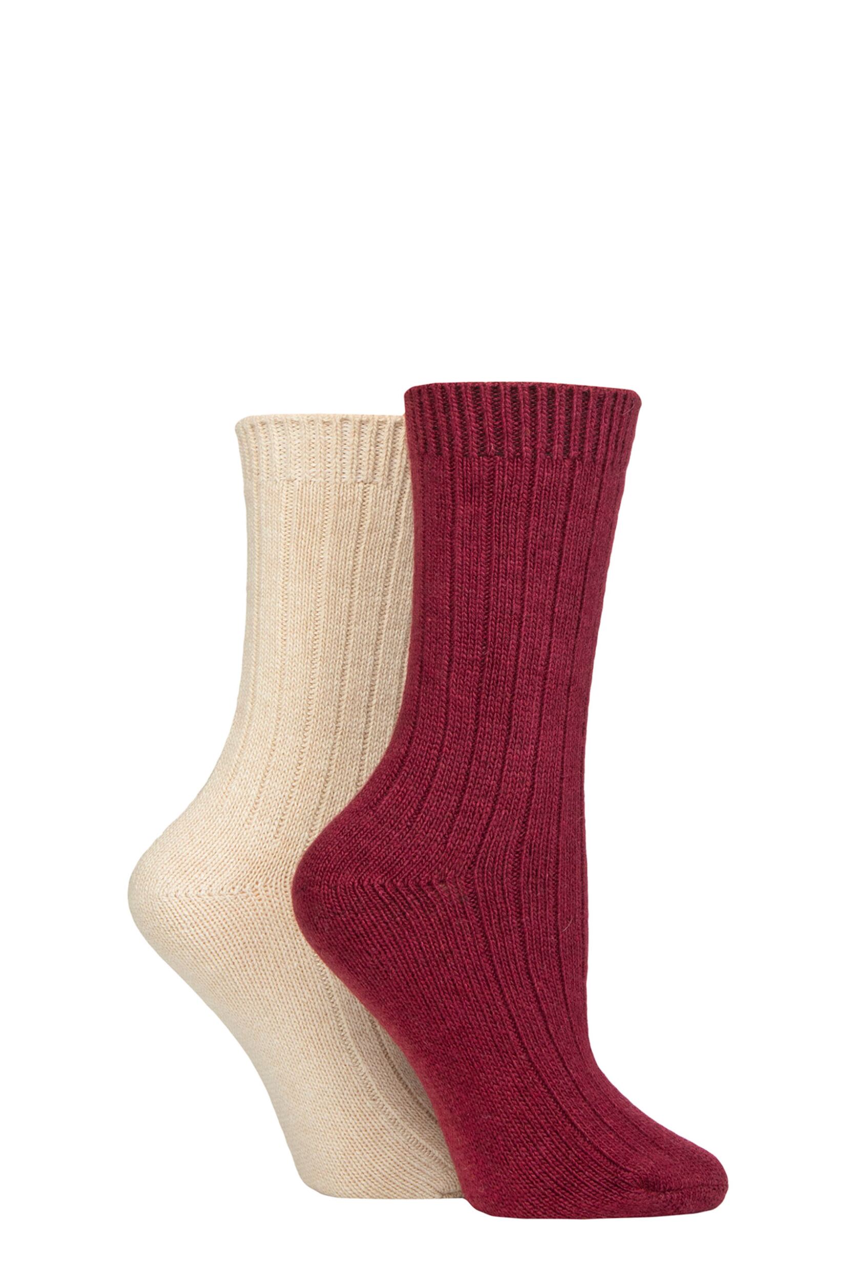 Women's 2 Pair Glenmuir Cashmere Socks Wine / Beige 4-8