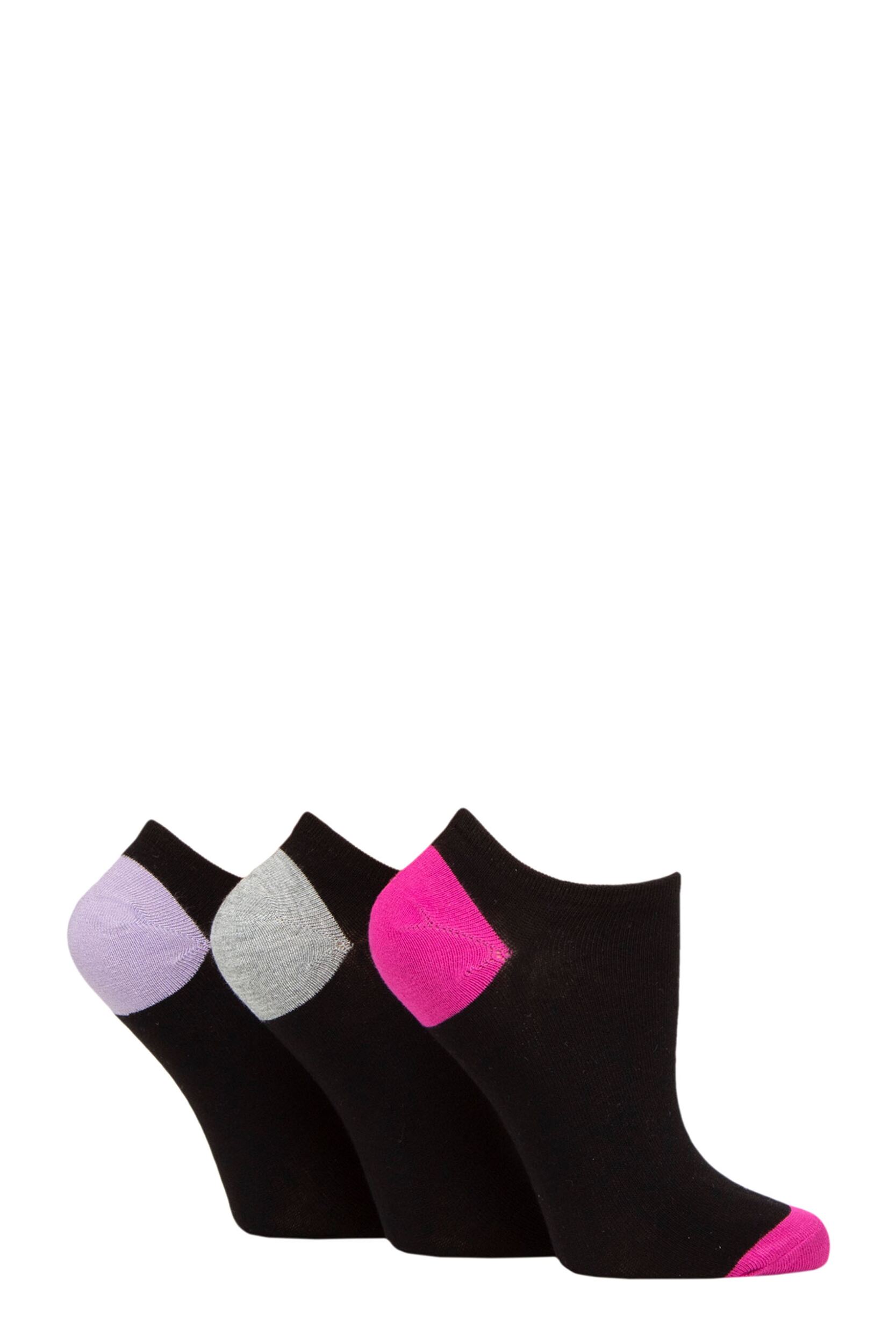 Image of Women's 3 Pair Glenmuir Plain and Patterned Bamboo Secret Socks Black Pink / Grey / Lilac 4-8 Ladies