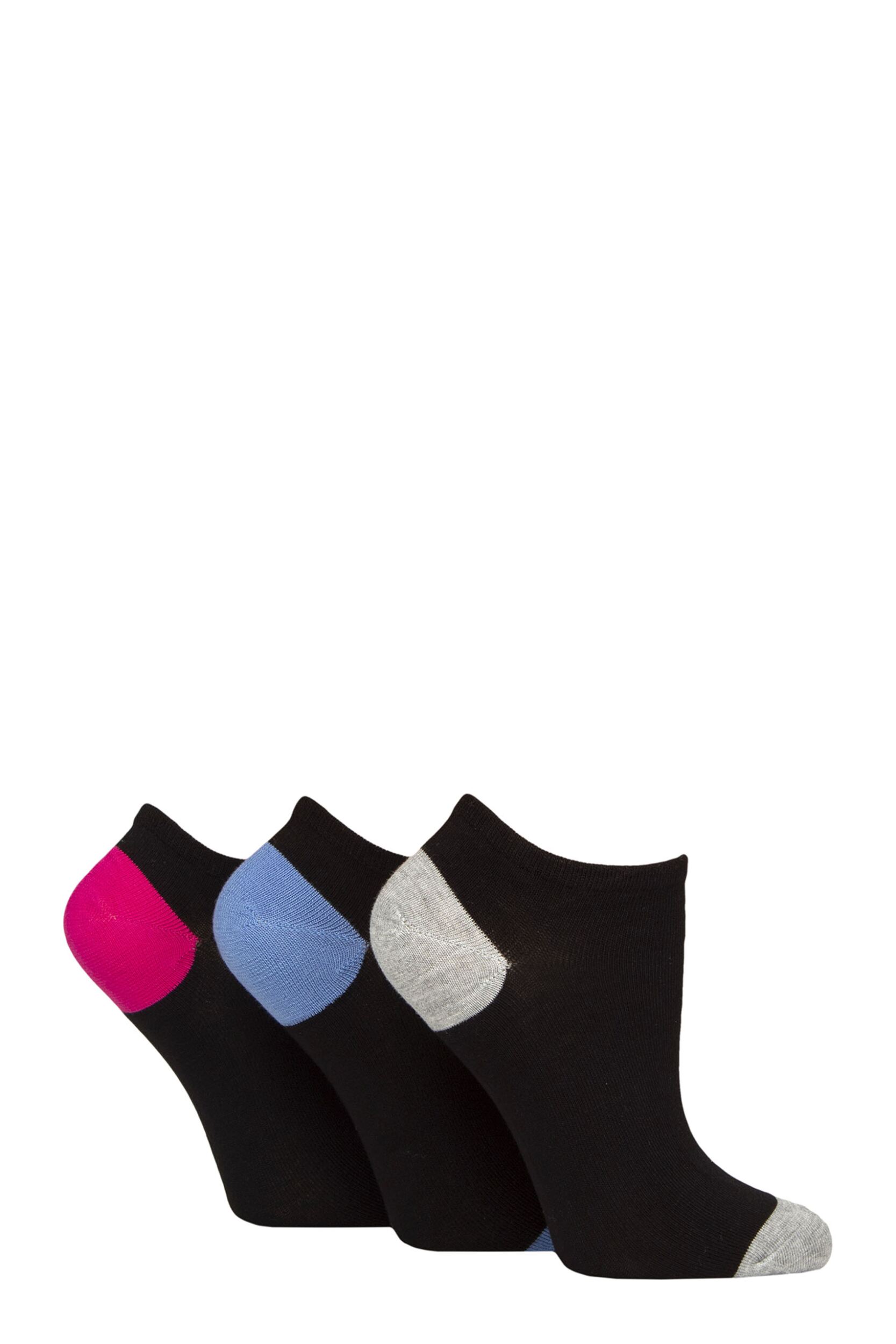 Image of Women's 3 Pair Glenmuir Plain and Patterned Bamboo Secret Socks Black / Grey / Blue / Pink 4-8
