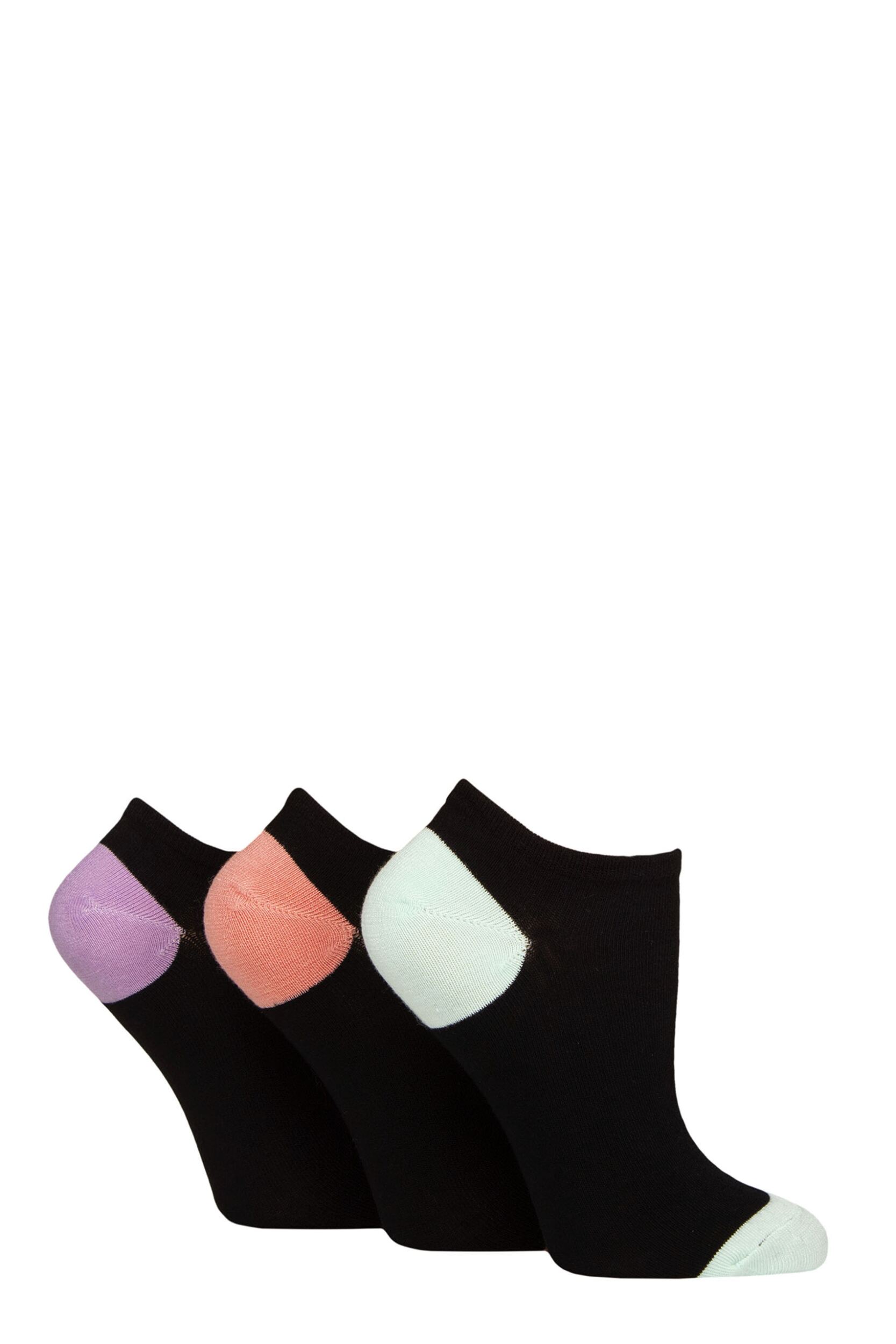 Image of Women's 3 Pair Glenmuir Plain and Patterned Bamboo Secret Socks Black / Mint / Peach / Purple 4-8