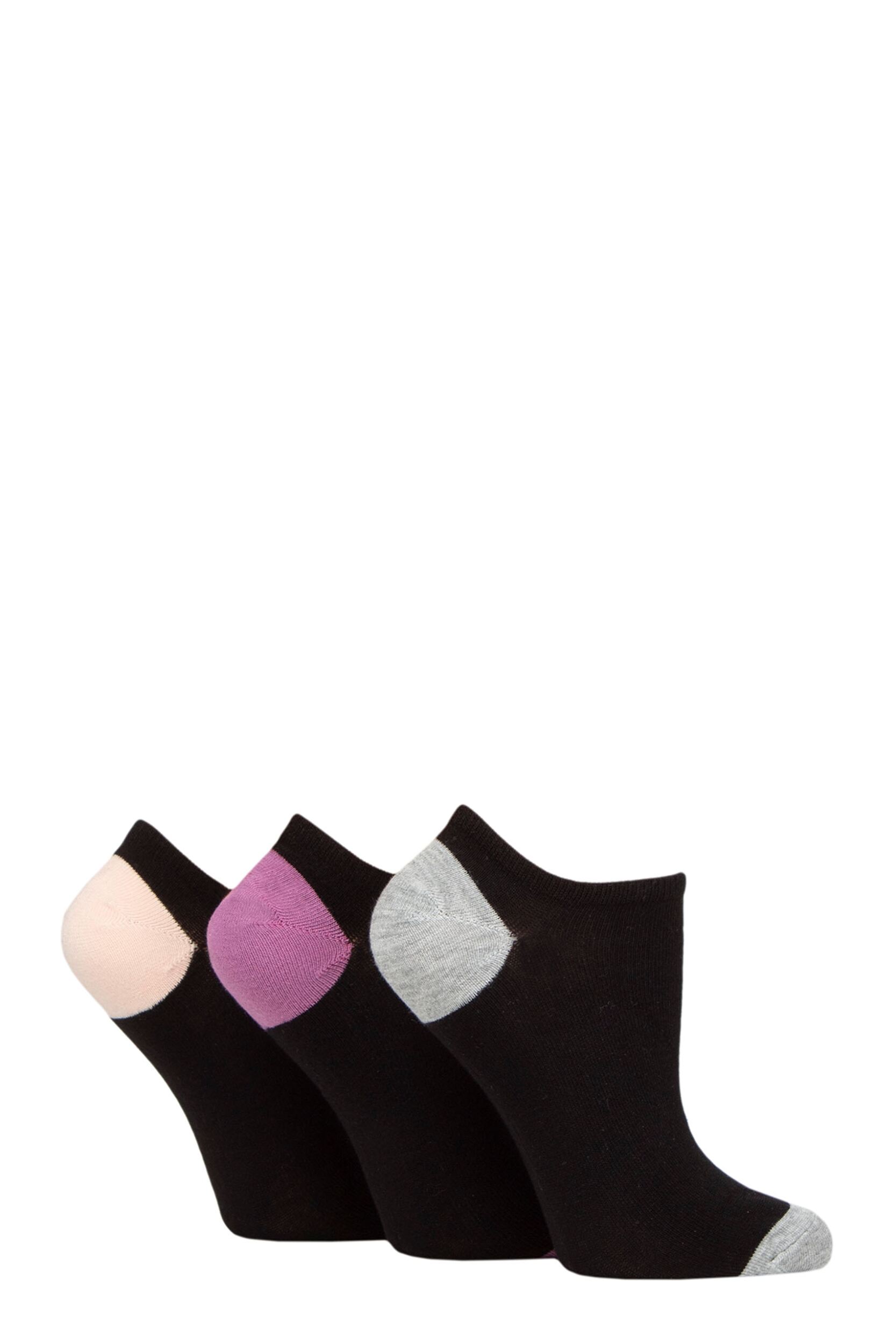 Image of Women's 3 Pair Glenmuir Plain and Patterned Bamboo Secret Socks Black Grey / Purple / Pink 4-8 Ladies