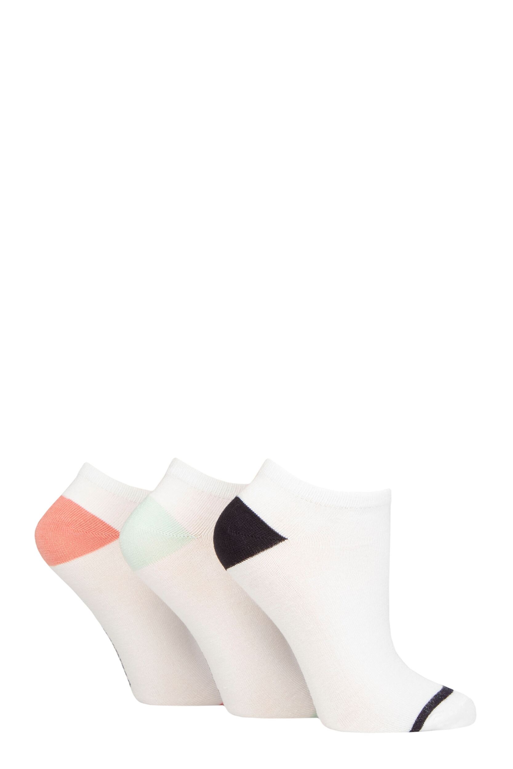 Image of Women's 3 Pair Glenmuir Plain and Patterned Bamboo Secret Socks Stripe Toe White Black / Mint / Pink 4-8 Ladies