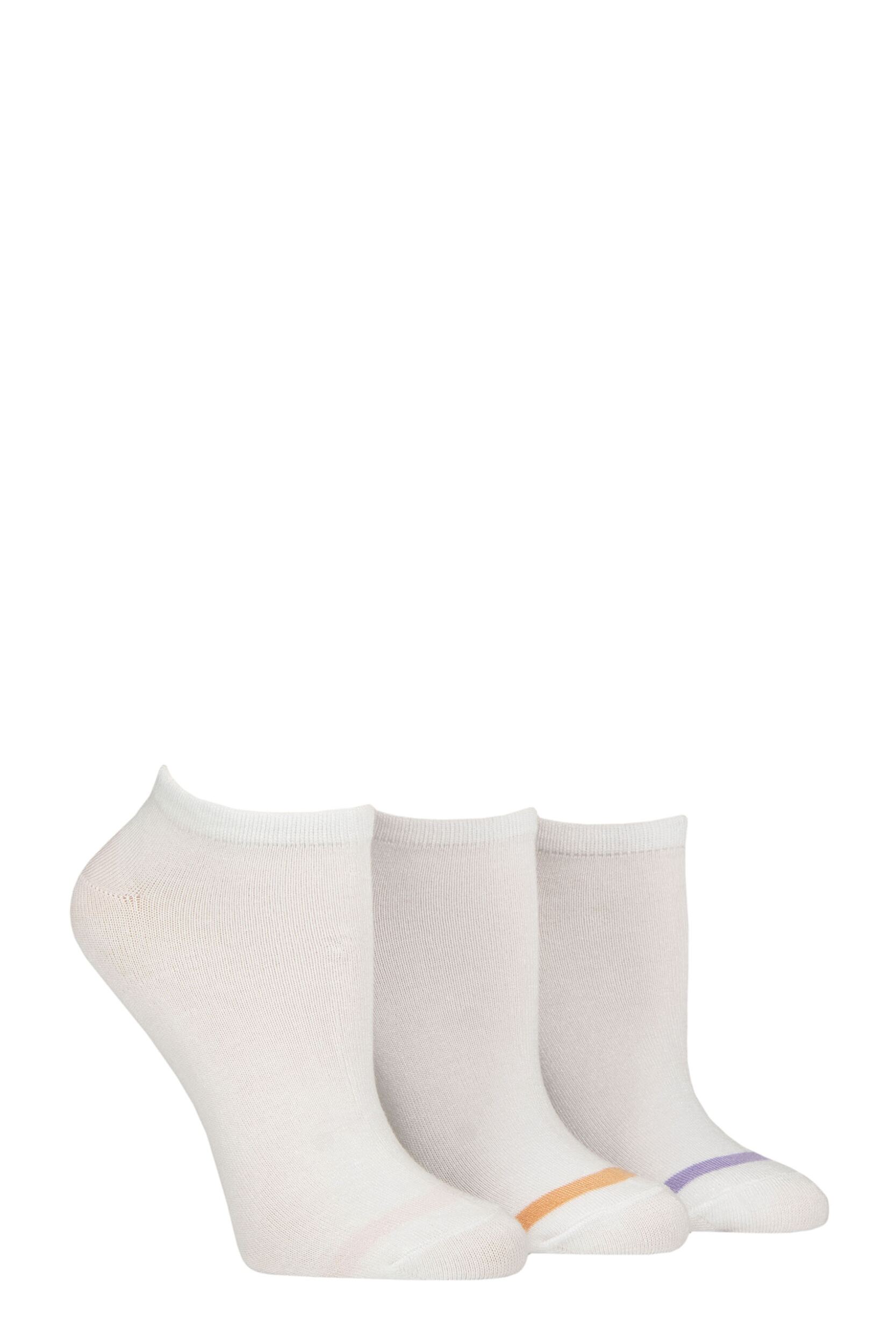 Women's 3 Pair Glenmuir Plain and Patterned Bamboo Secret Socks White / Pink / Orange / Lilac 4-8