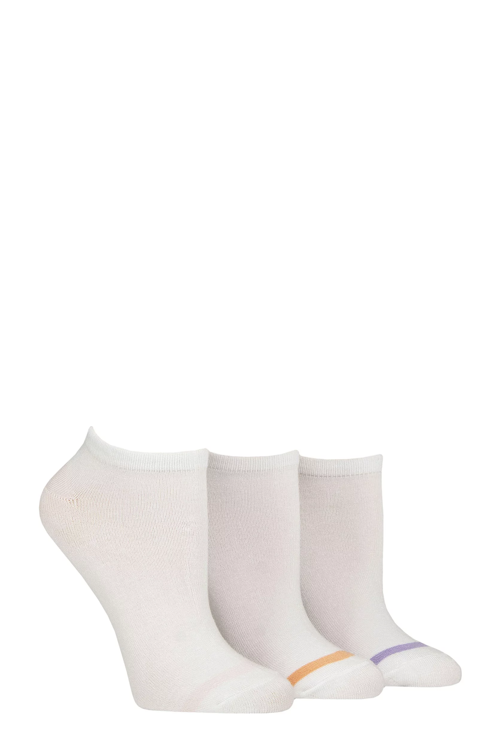Women's 3 Pair Glenmuir Plain and Patterned Bamboo Secret Socks White / Pink / Orange / Lilac 4