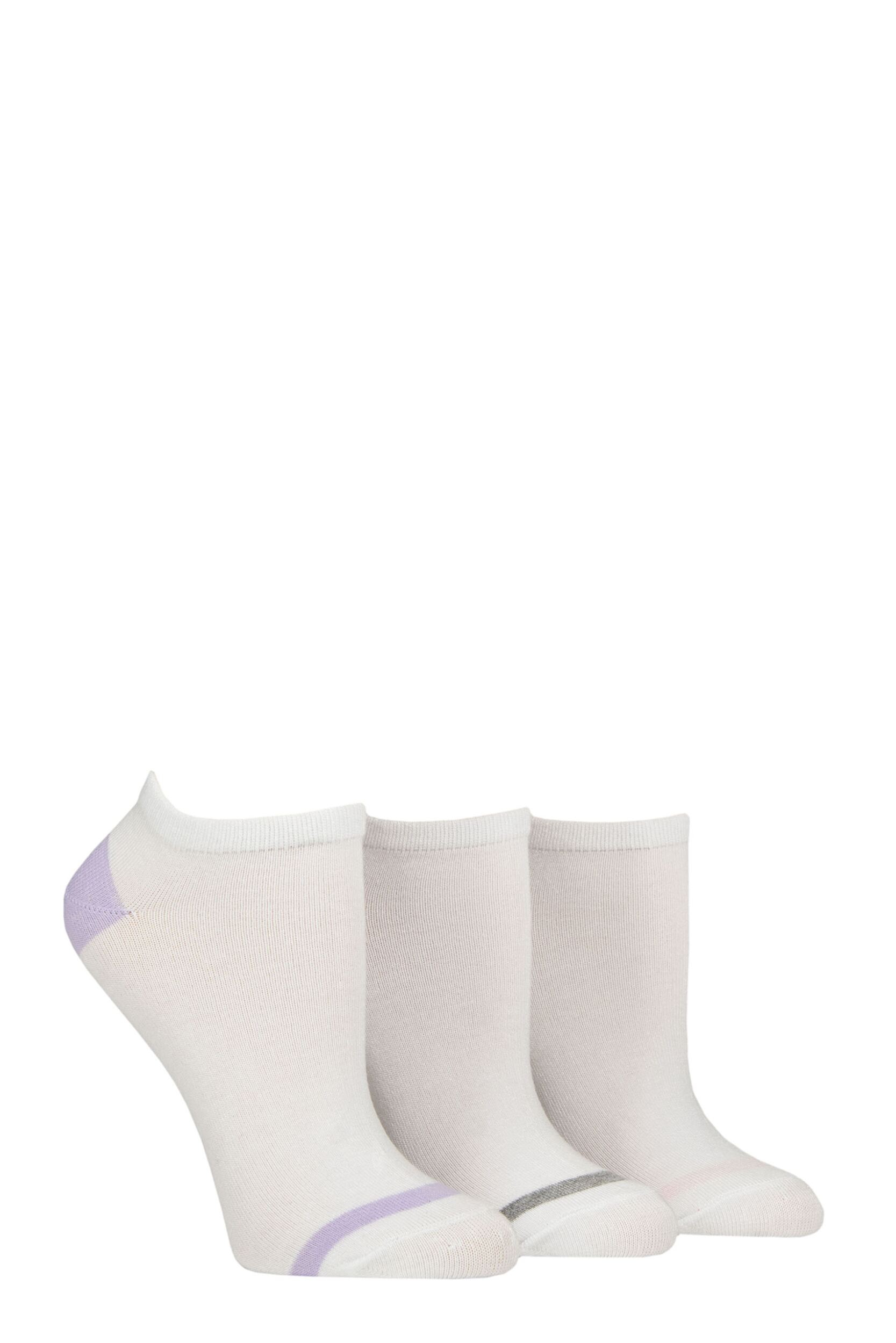 Image of Women's 3 Pair Glenmuir Plain and Patterned Bamboo Secret Socks White / Lilac / Grey / Pink 4-8